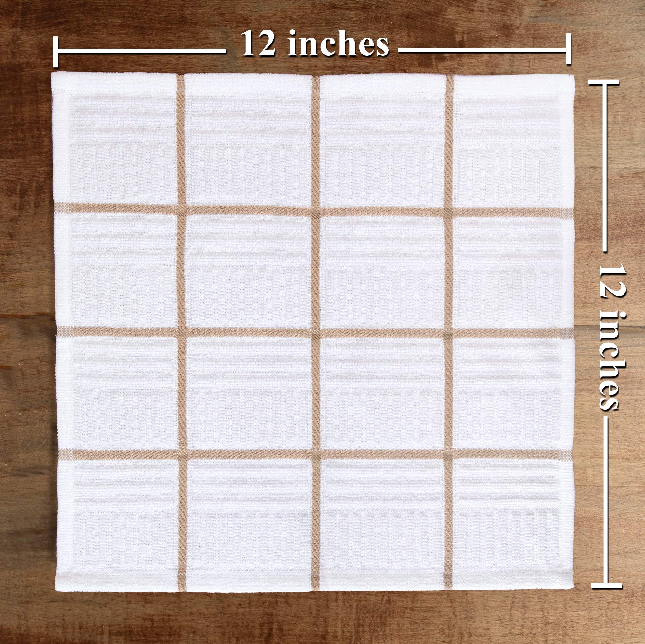 Sticky Toffee Cotton Kitchen Towels Dishcloths Set Of 8, Tan And White Dish Cloth Towels, Tea Towels, Reusable And Absorbent Cle