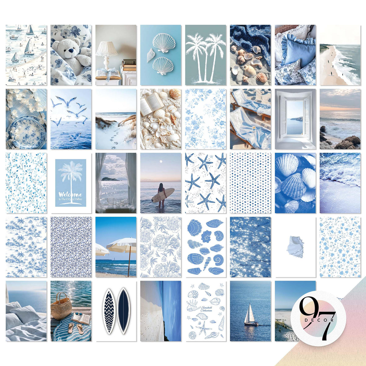 97 Decor Coastal Wall Art Decor - 40 Pcs Blue Coastal Posters For Room Aesthetic, Beachy Collage Ocean Art Prints, Coastal Cowgi