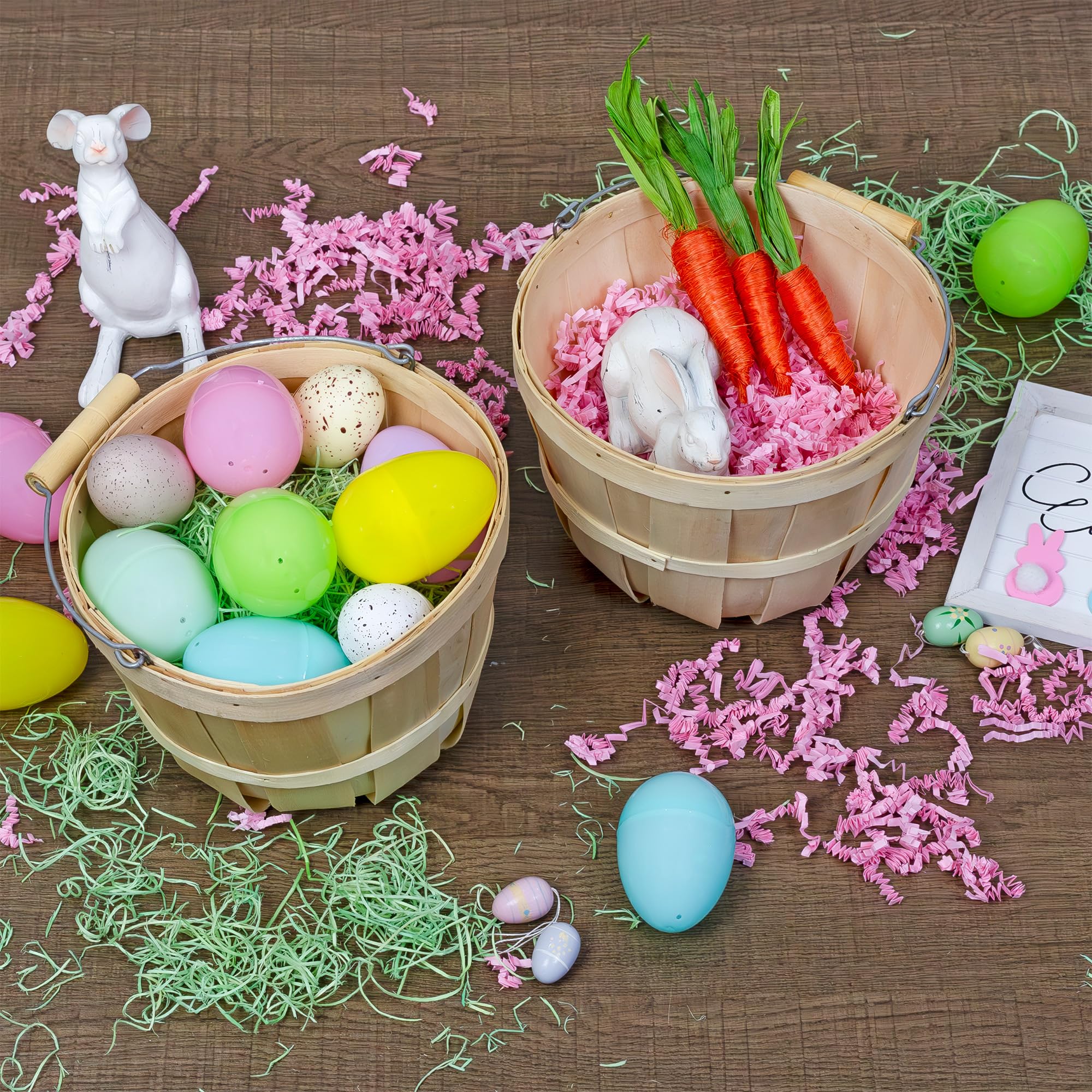 Cornucopia Round Wooden Baskets (2-Pack, Natural); Wood Fruit Buckets With Handle, 4-Quart Capacity; 6.1 Inch Tall By 8 Inch Dia