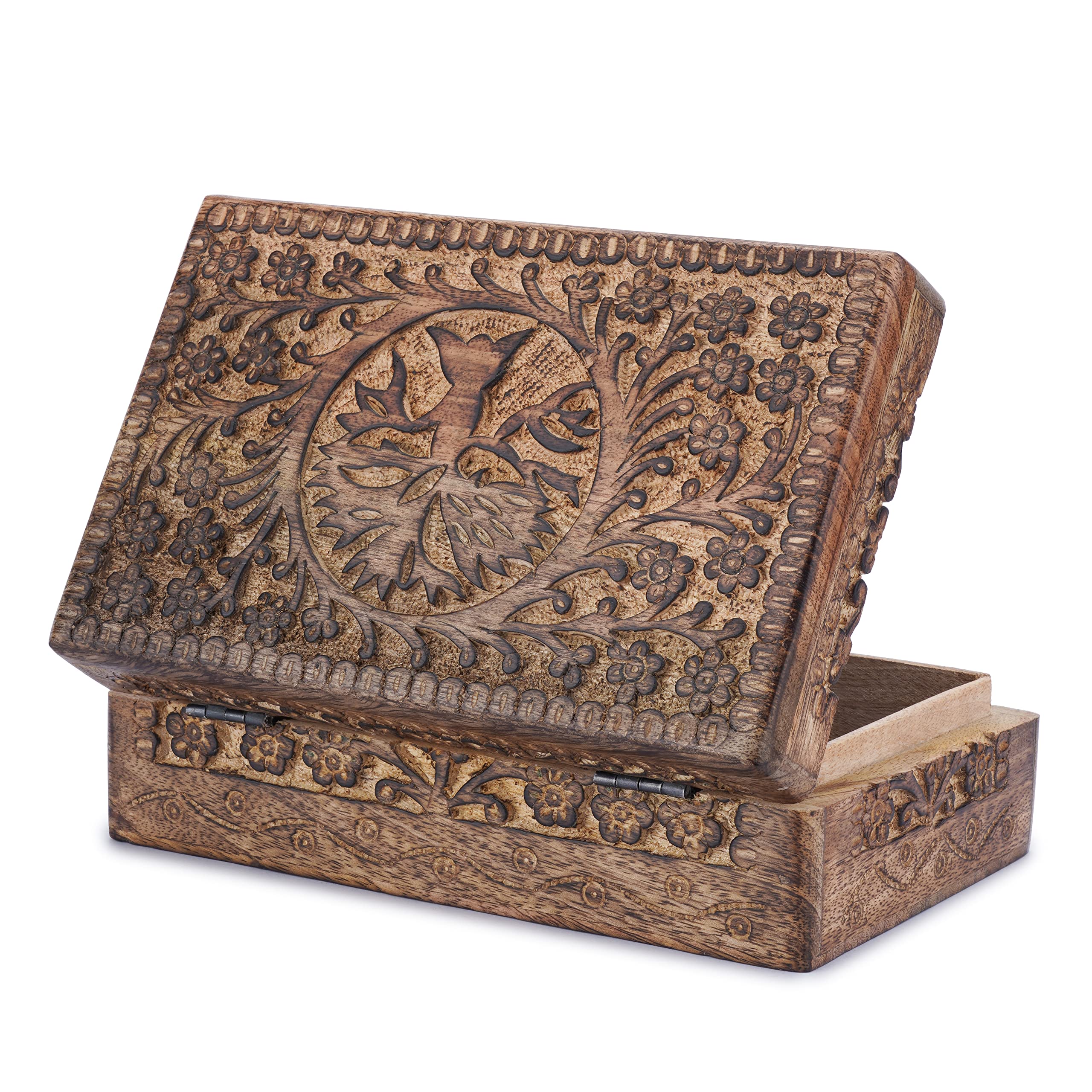 Ajuny Handmade Wooden Decorative Jewelry Storage Box French Rope Design Keepsake Trinket Holder, Treasure Chest Organizer Neckla