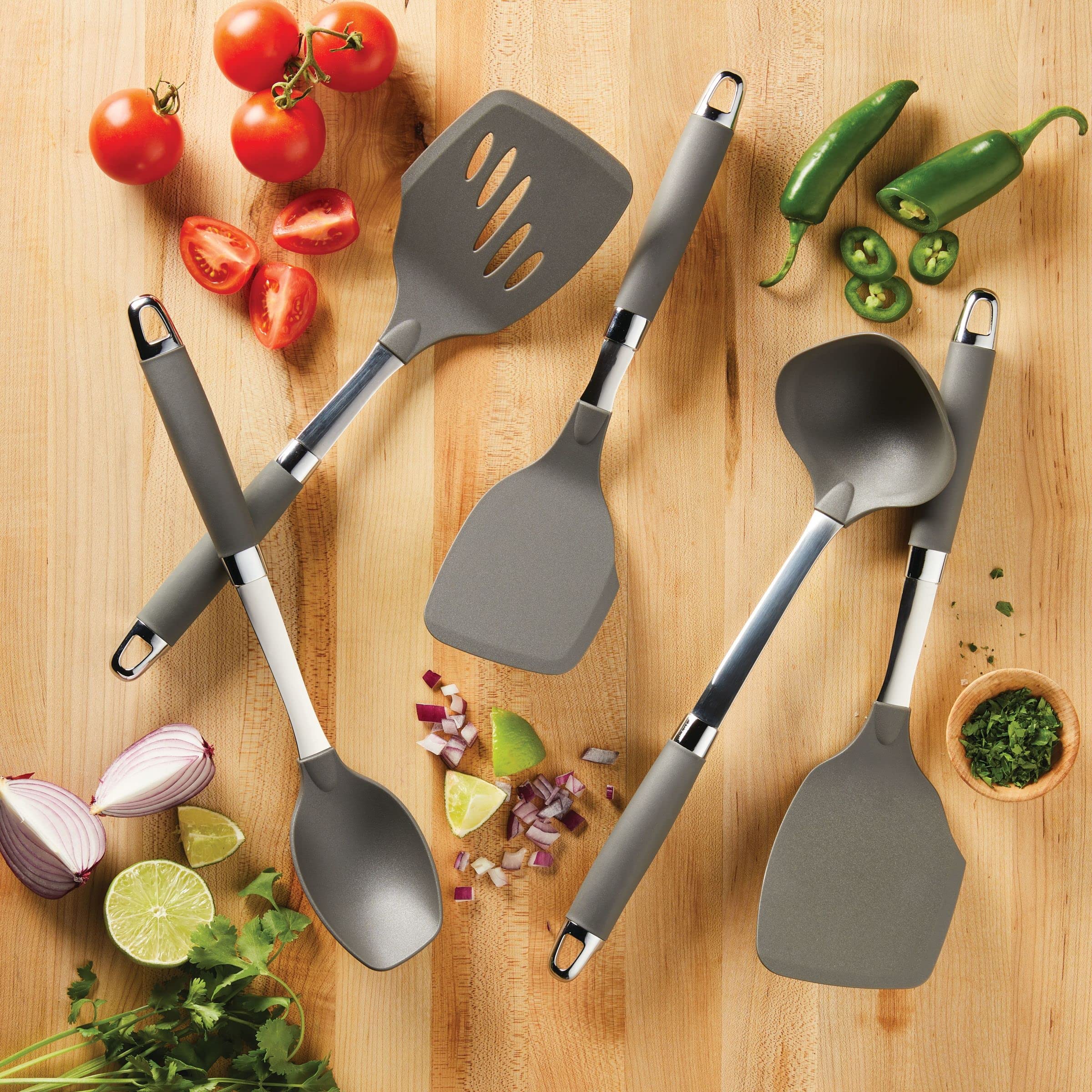 Anolon Suregrip Gadgets Nonstick Utensil Kitchen Cooking Tools Set, 5 Piece, Graphite