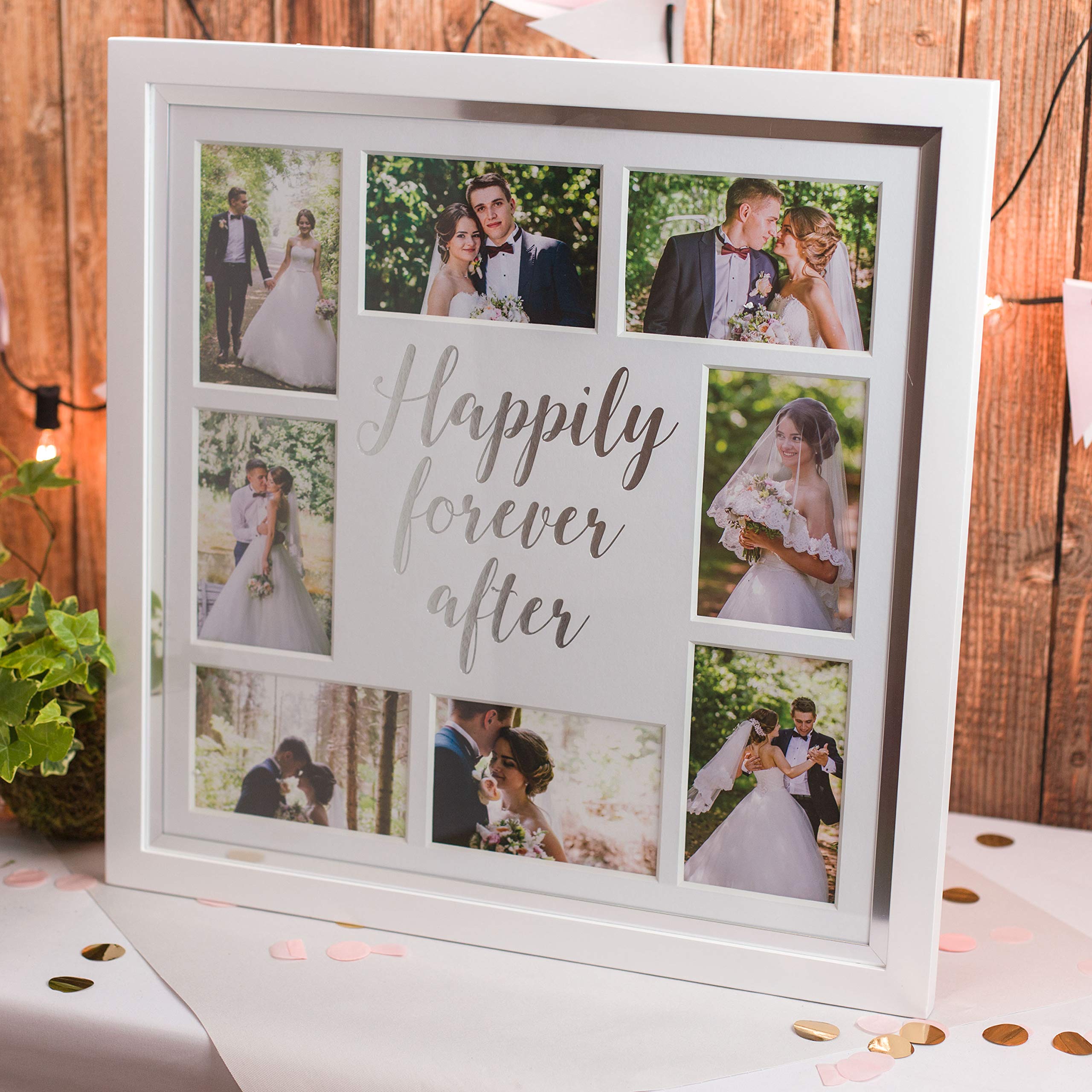 Pearhead Happily Forever After Wedding Collage Picture Frame, Wedding Gifts, Newlyweds, White