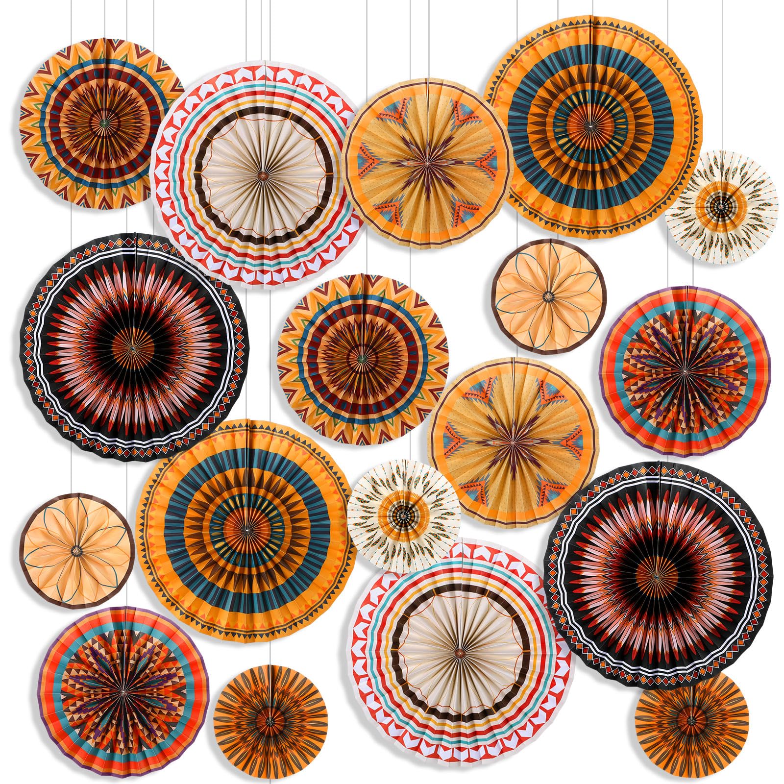 Epakh 18 Pcs Native American Heritage Month Day Hanging Paper Fans Decor Round Pattern Wall Fans Round Paper Garland Bulletin Bo