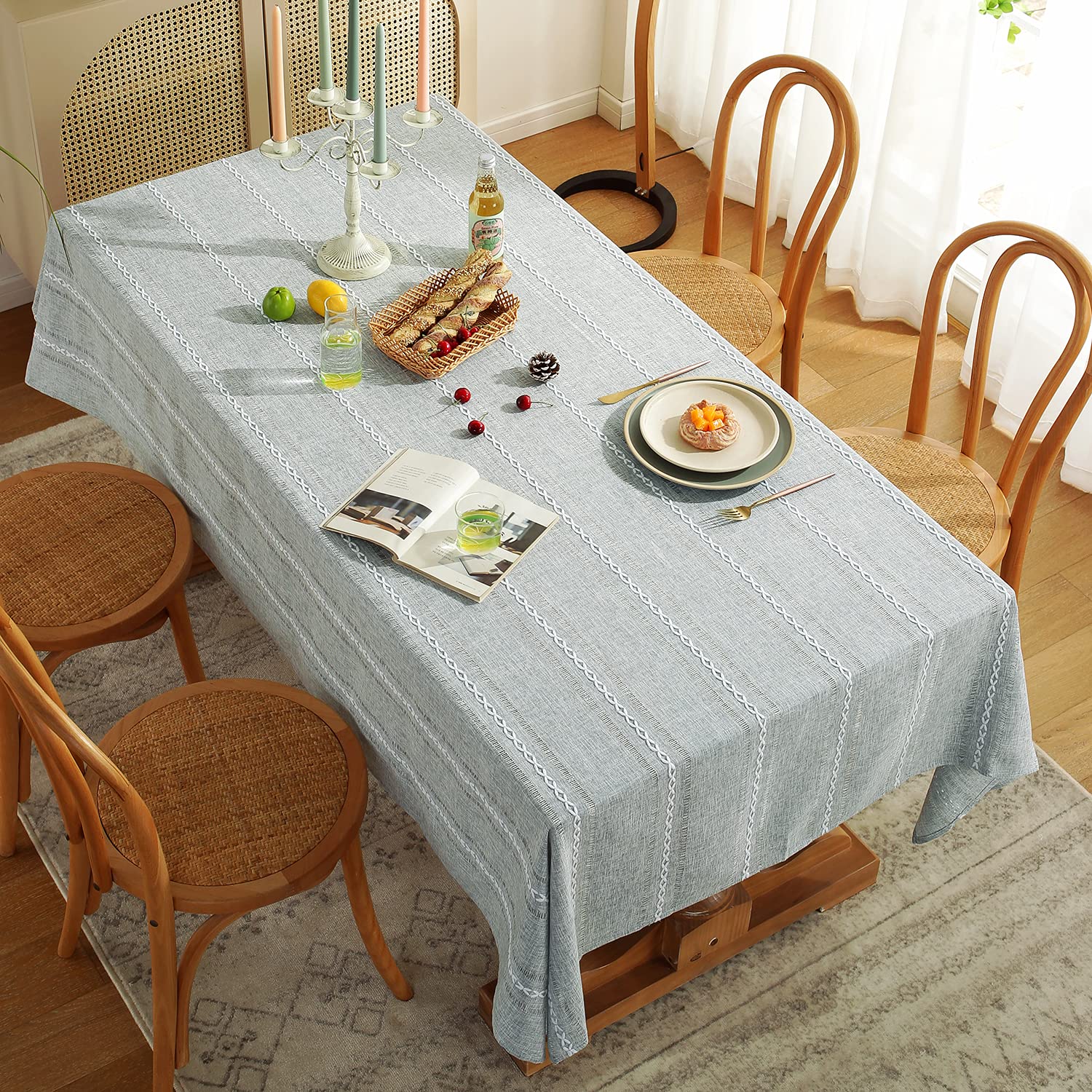 Chassic 60 X 104 Inches Farmhouse Style Linen Tablecloths, Wrinkle Resistant Washable Dining Room Table Cloths For 6 Foot Rectan