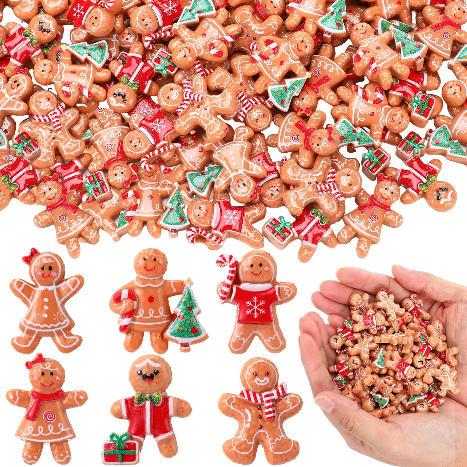 Simgoing 60 Pcs Mini Christmas Gingerbread Man Decorations Set Christmas DIY Craft Accessories Miniature Assorted Flat Back Resi