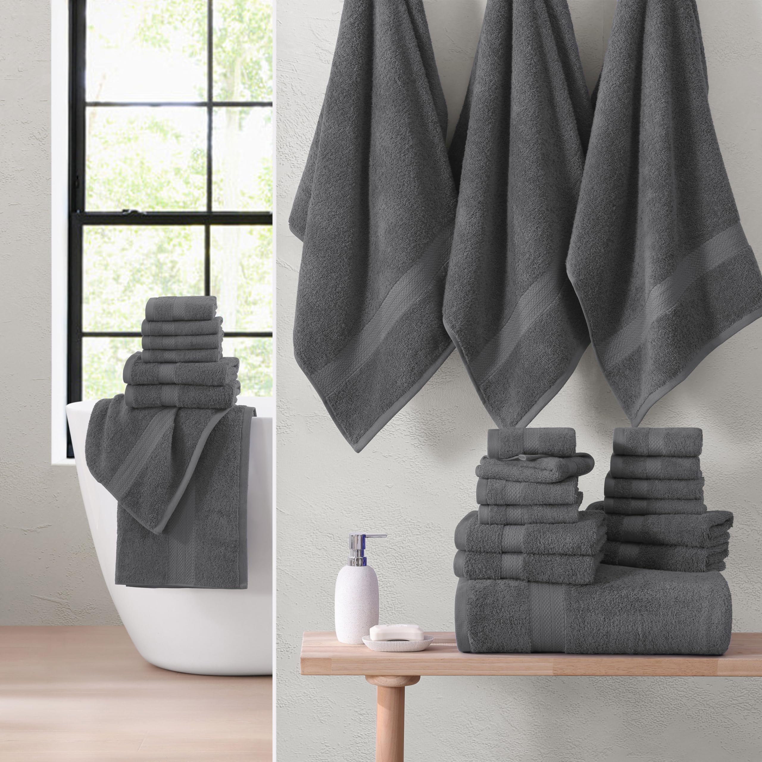 Snowdrop Grey Bath Towels For Bathroom Sets -2 Large Bath Towels, 4 Bathroom Hand Towels, 4 Wash Cloths, Yoga Towel, Pool Towels