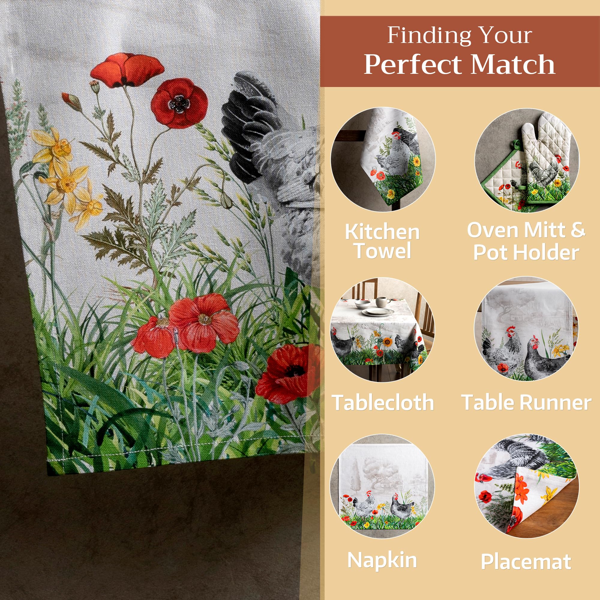Maison d ' Hermine Apron 100% Cotton 27.50 Inch x 31.50 Inch 1 Piece Adjustable Neck Strap Cloth Apron with Center Pocket & Long Ties for Gifts  Women & Men  Basse Cour - Spring/Summer
