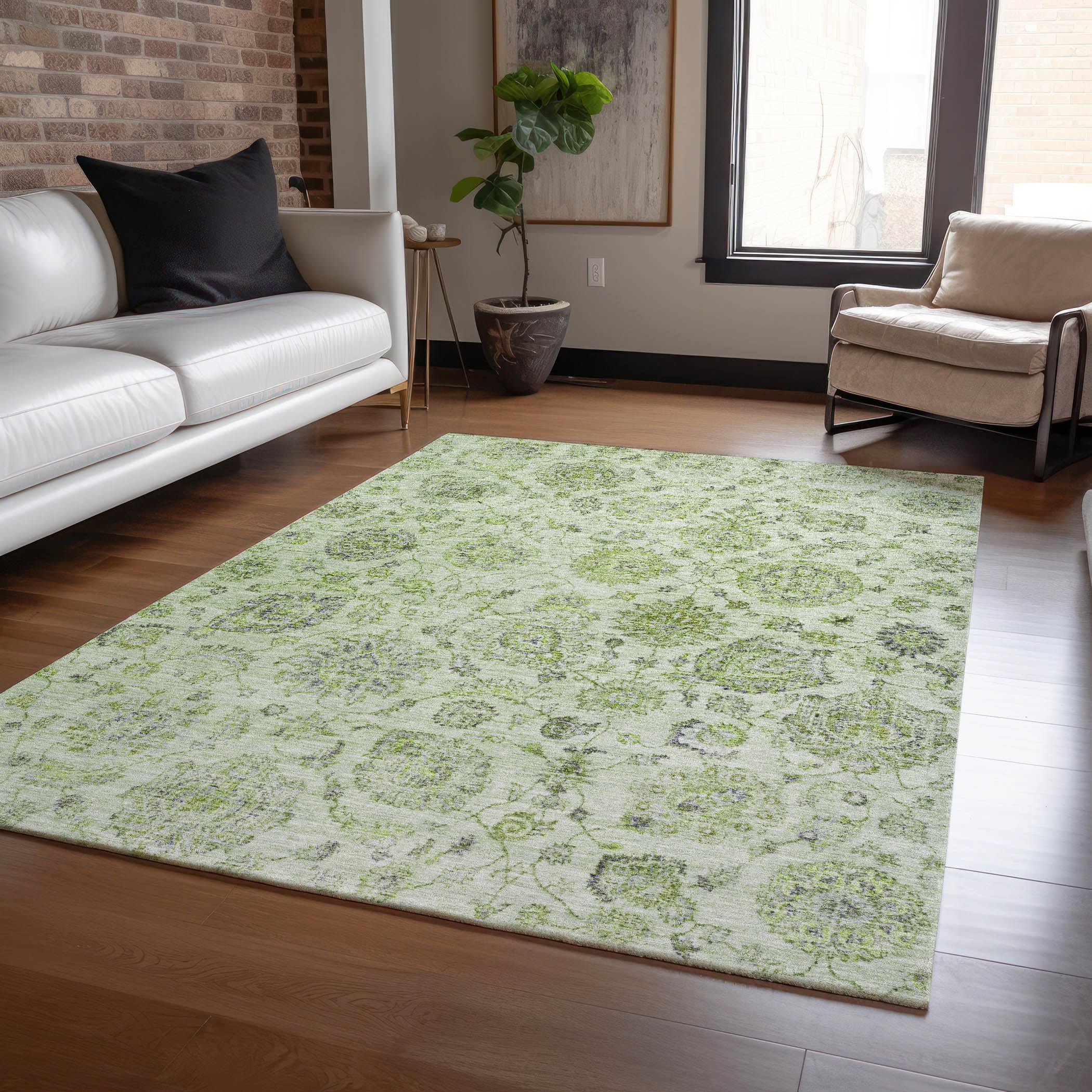 Machine Washable Indoor/Outdoor Chantille Aloe 8 x 10 Rug