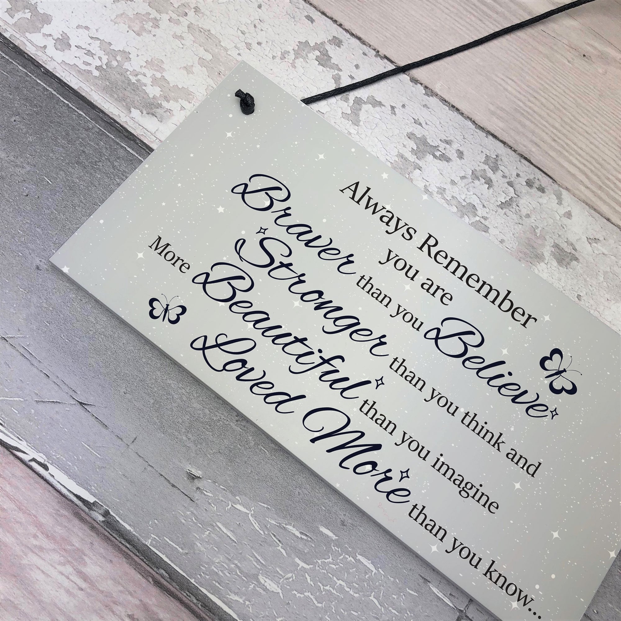 RED OCEAN Stronger Inspirational Motivational Hanging Plaque Friendship Gifts Quote Sign Butterfly Plaque