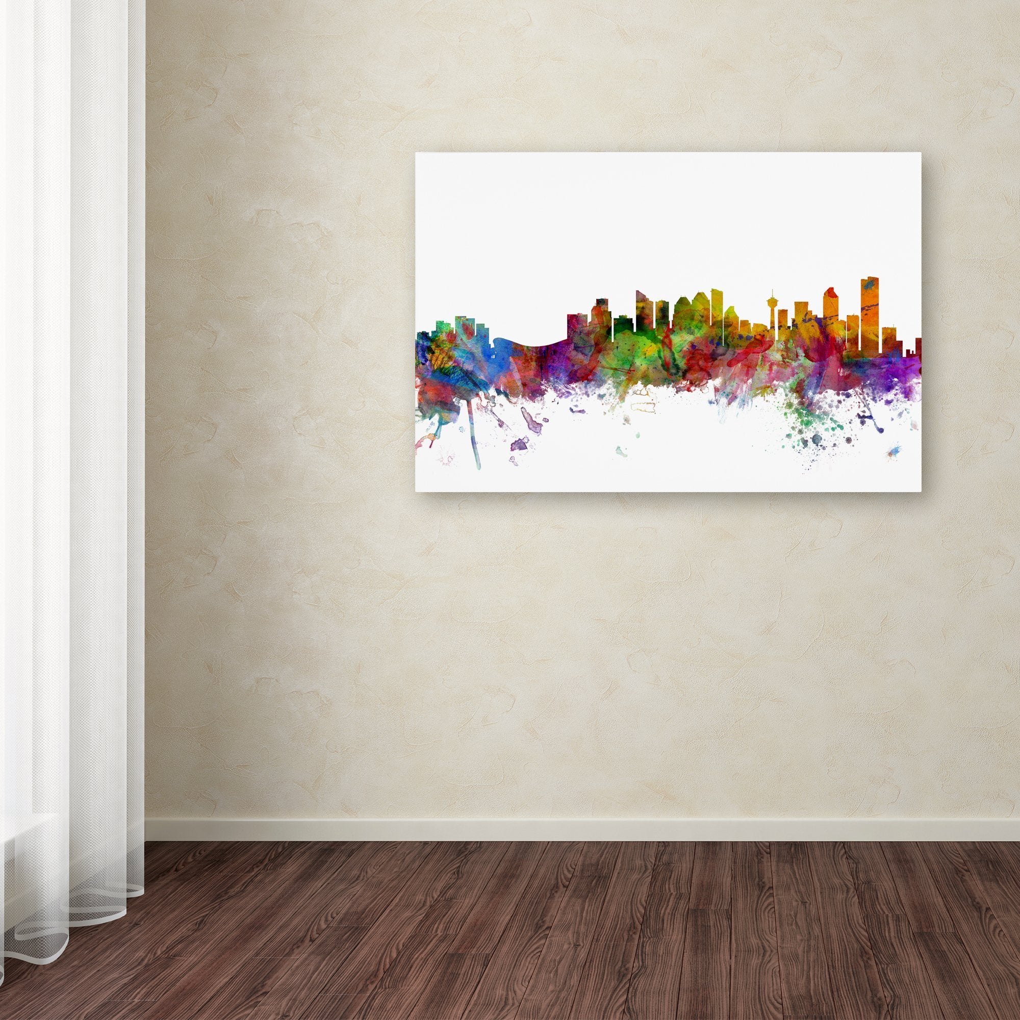Calgary Canada Skyline By Michael Tompsett, 16X24-Inch Canvas Wall Art