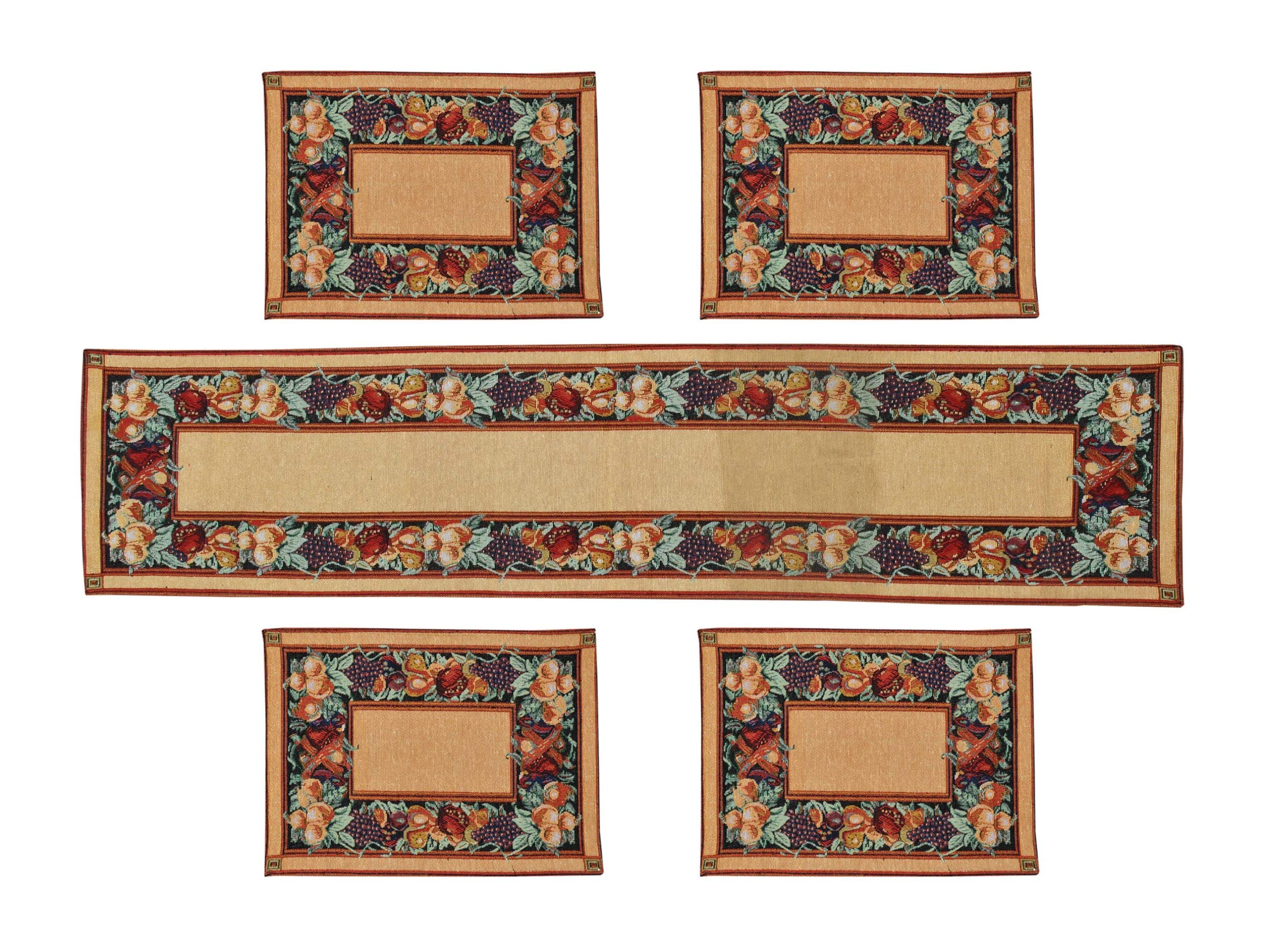 Galaxy Home Decor Dining Table 4 Table Mats with Runner ( Mat 13x18 inches and Runner 13x54 inches ) Washable Cotton Linen Mat J