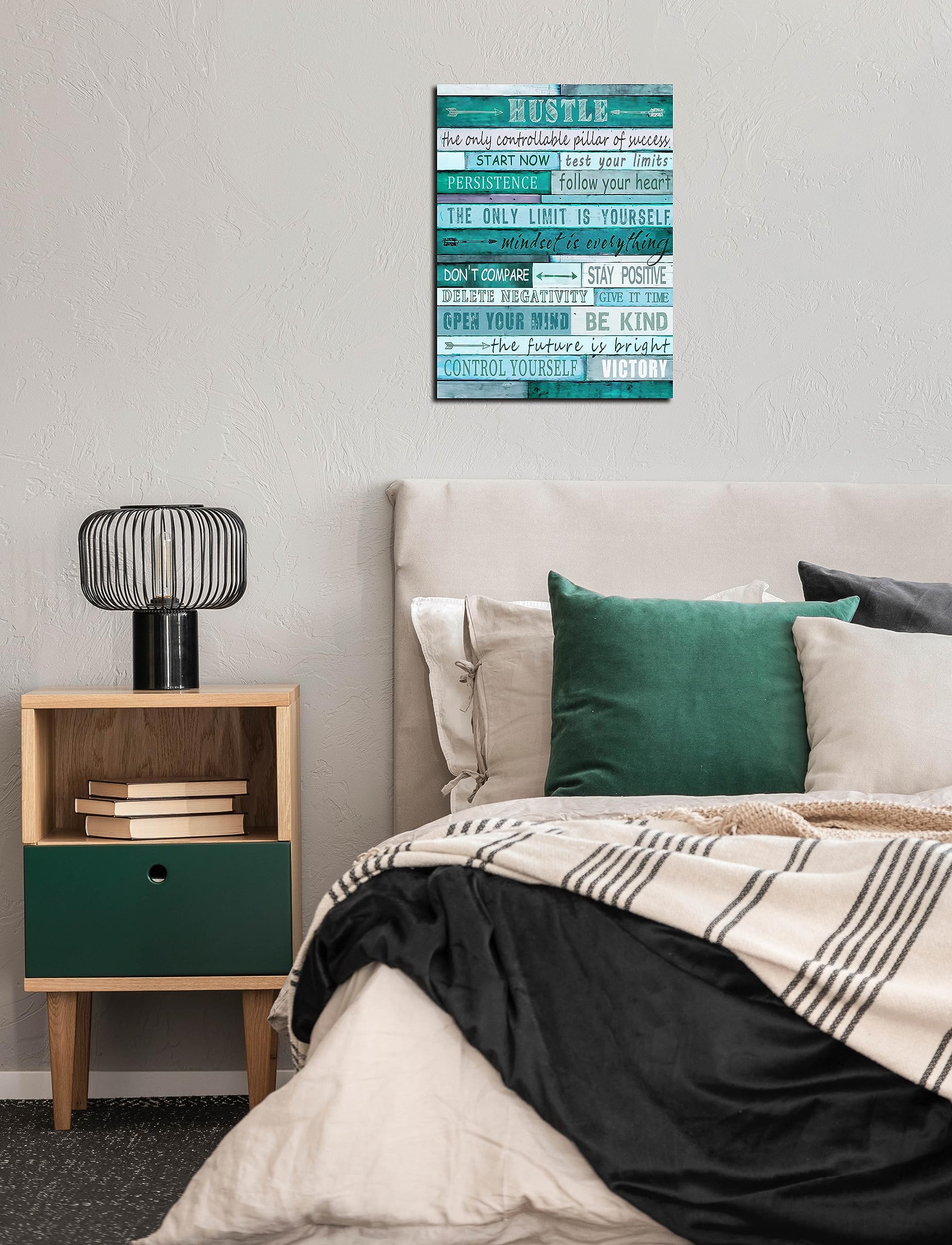 Aburaeart Positive Quotes Wall-Decor - Teal Canvas Wall Art For Office - Inspirational Gift For Teen Boy Ready To Hang Size 12''