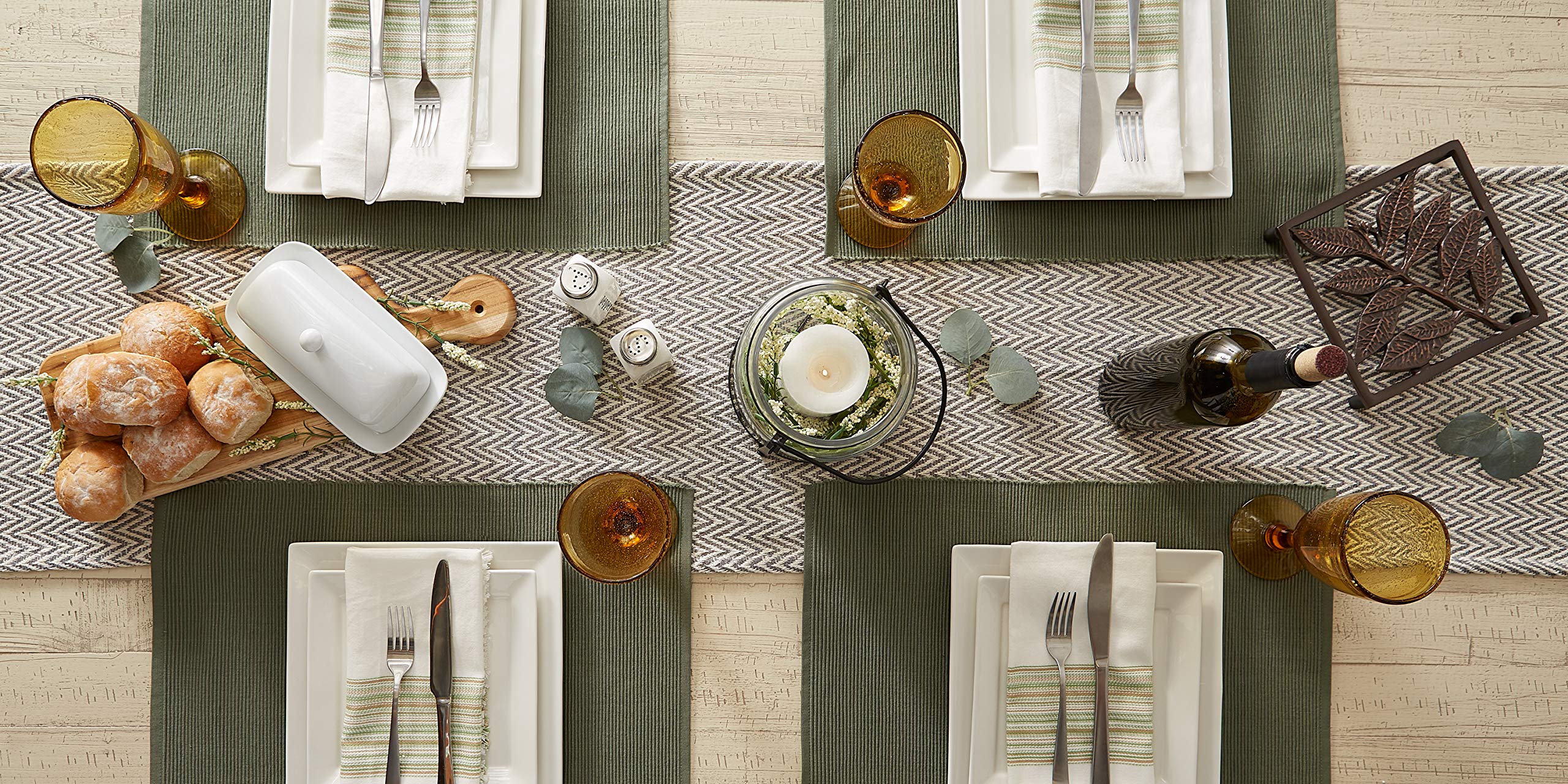 Dii Woven Basic Tabletop Collection Chevron Table Runner, 15X72, Gray