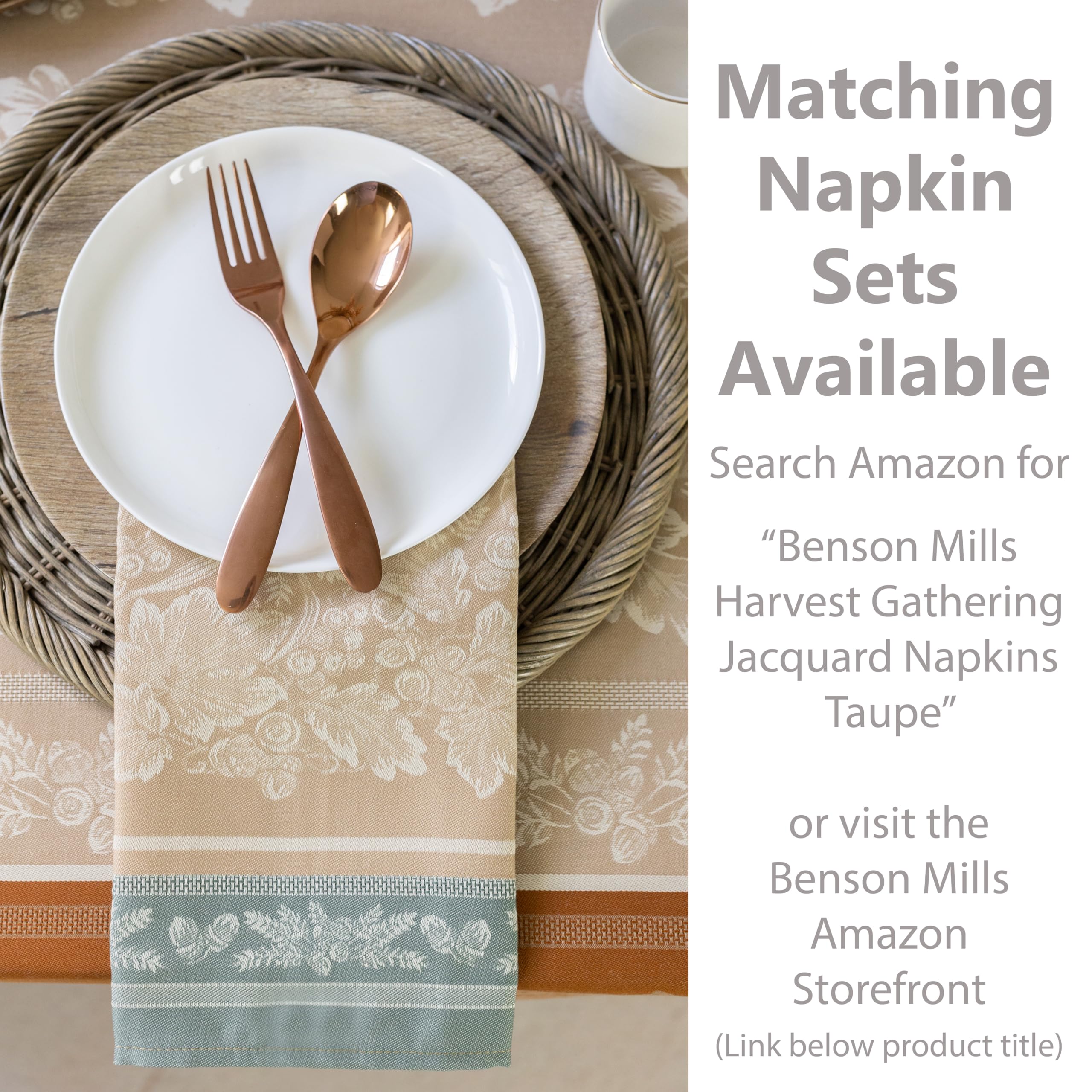 Benson Mills Harvest Gathering Heavyweight Engineered Jacquard Fabric Table Cloth, D  cor for Fall, Harvest and Thanksgiving Tab