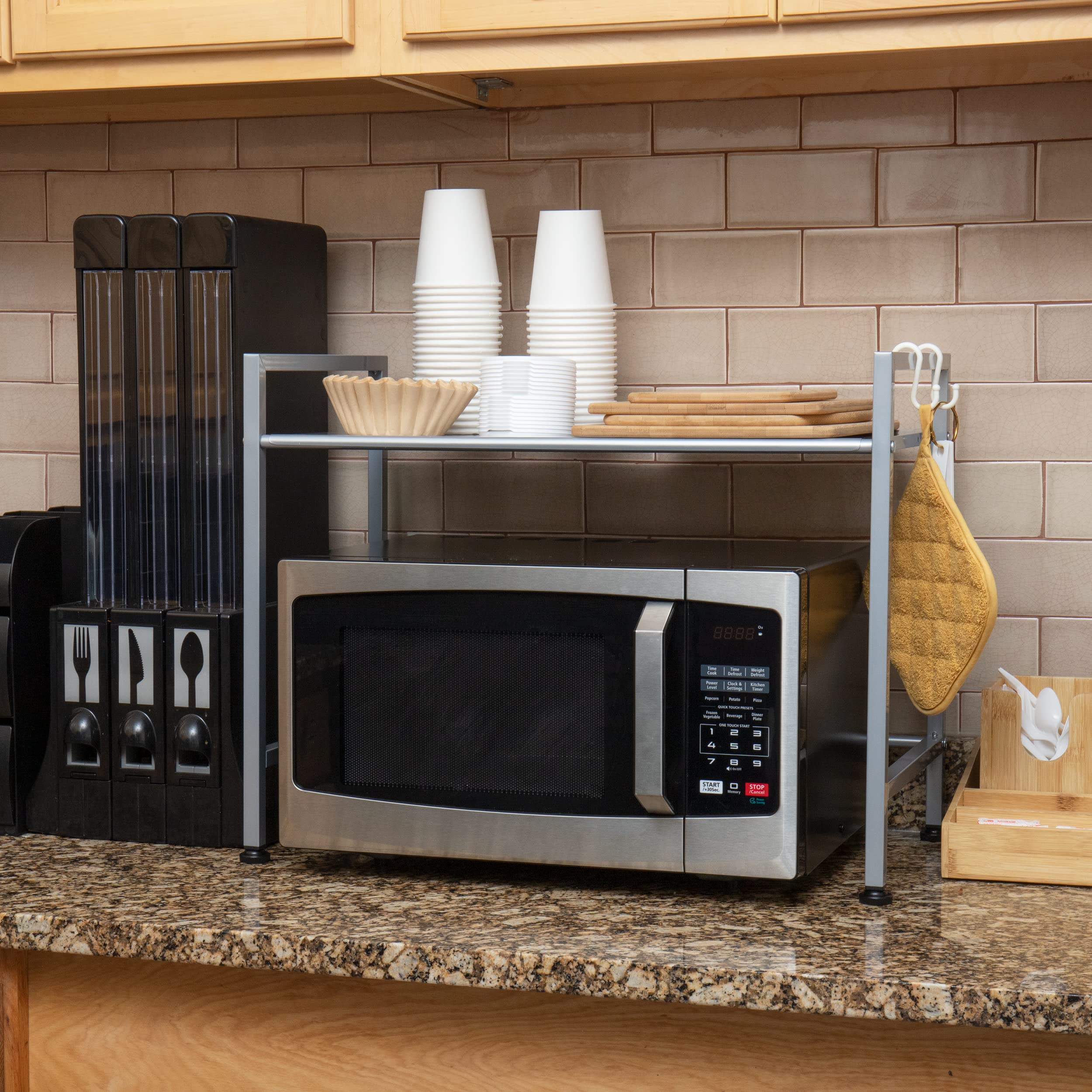 Mind Reader Kitchen Storage, Microwave Stand, Shelf Organizer, Rack Shelf, Metal, 23.75''L X 12.75''W X 18.75''H, Silver