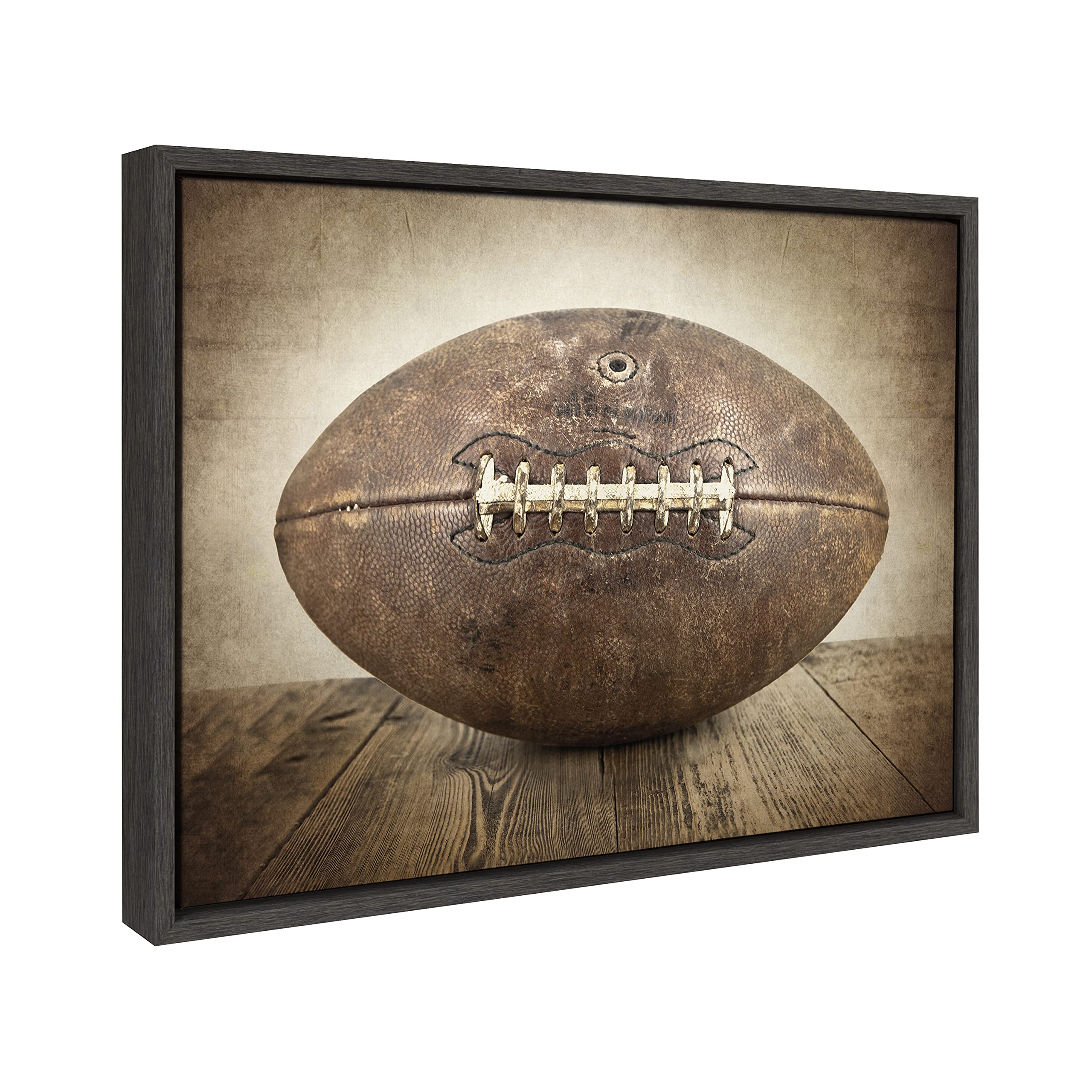 Designovation Sylvie Vintage Football Framed Canvas Wall Art By Shawn St. Peter, 18X24 Gray, Traditional Sports-Themed Home Deco