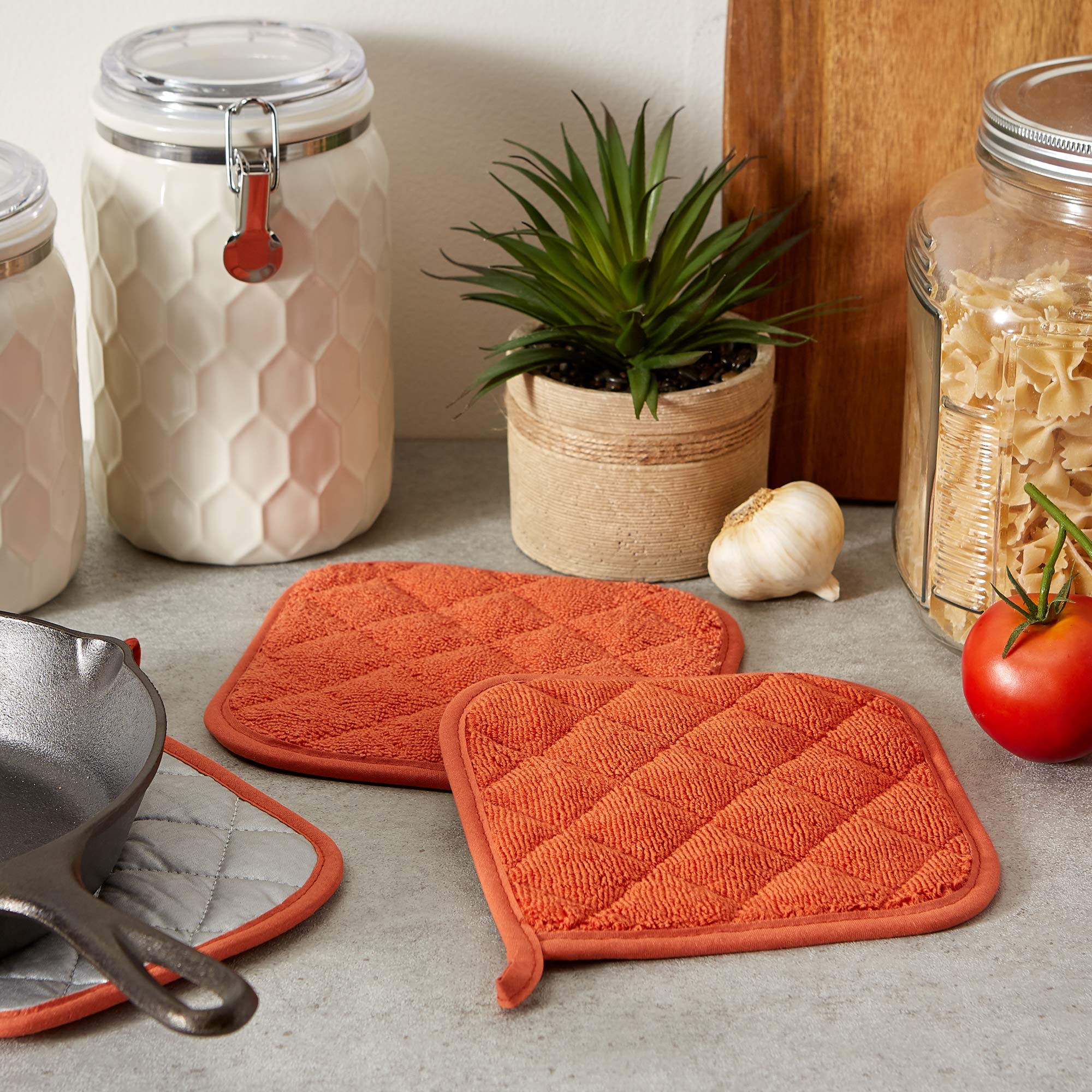 Dii Basic Terry Collection Quilted 100% Cotton, Potholder, Spice, 3 Piece