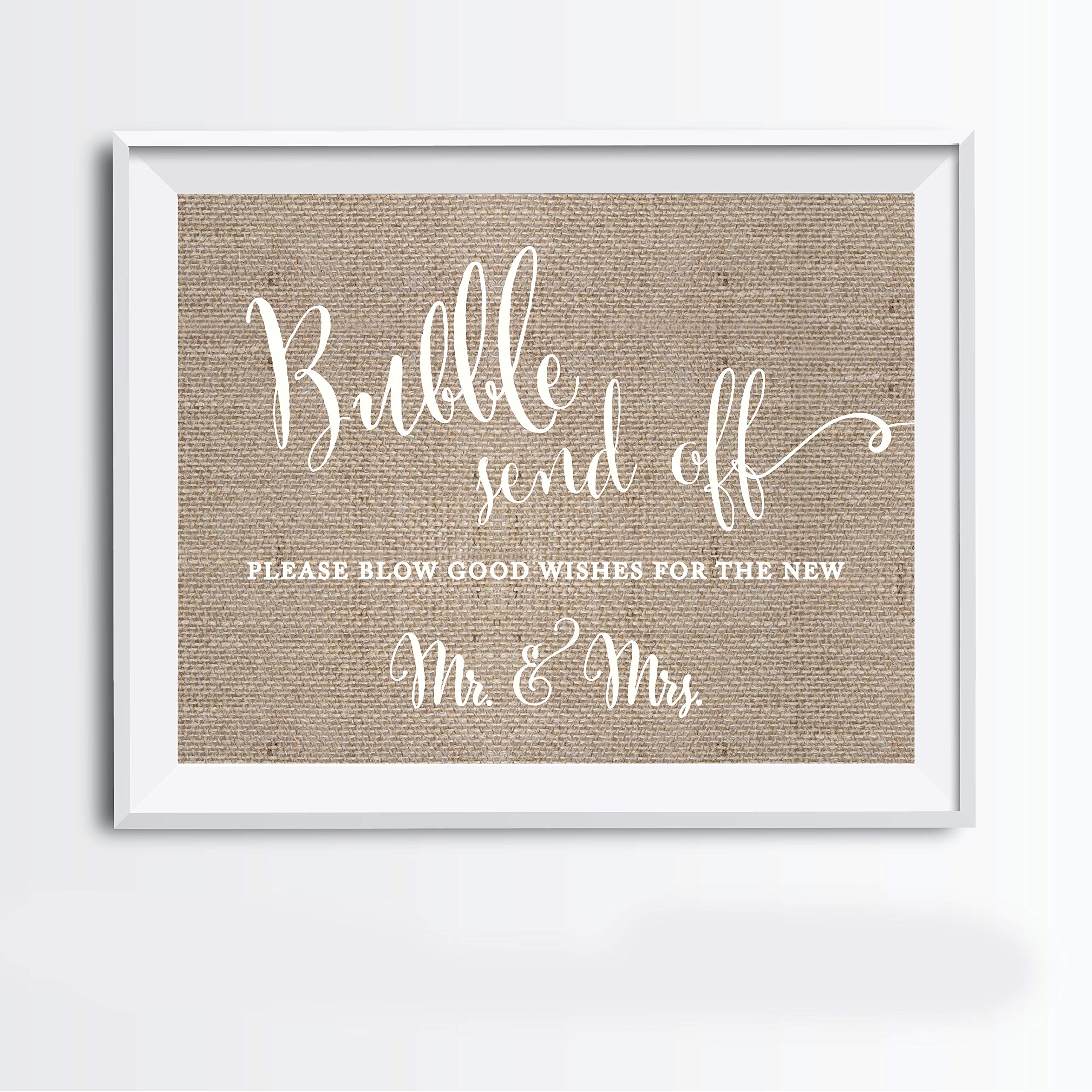 Andaz Press Wedding Party Signs, Country Chic Burlap Print, 8.5X11-Inch, Bubble Send Off Please Blow Good Wishes For The New Mr.