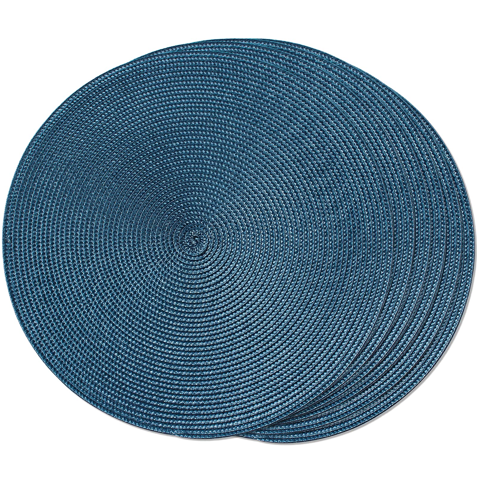 Funwheat Round Braided Placemats Set Of 6 Table Mats For Dining Tables Woven Washable Non-Slip Place Mats 15 In(Blue, 6Pcs)