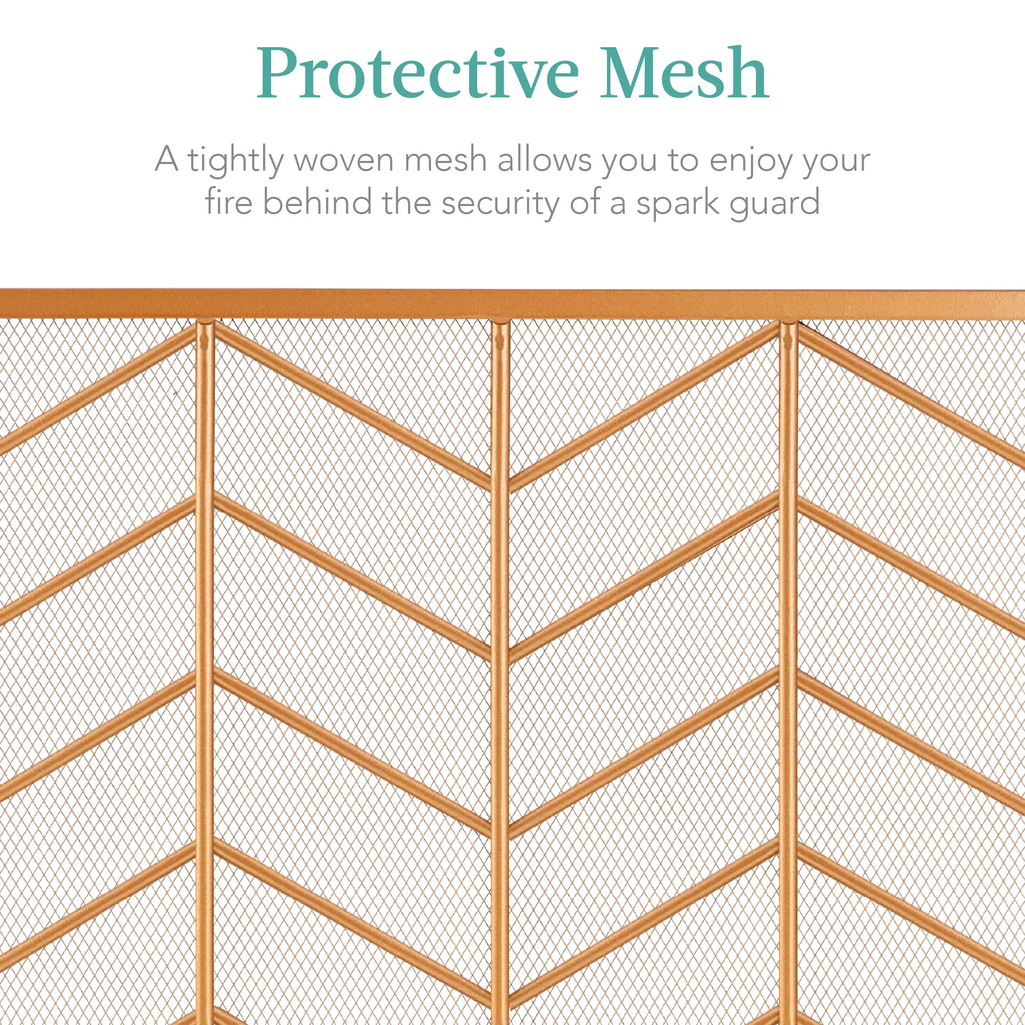 Best Choice Products 52X31In 3 Panel Chevron Fireplace Screen, Mid Century Modern Wrought Iron Hand Crafted Fire Place Guard For