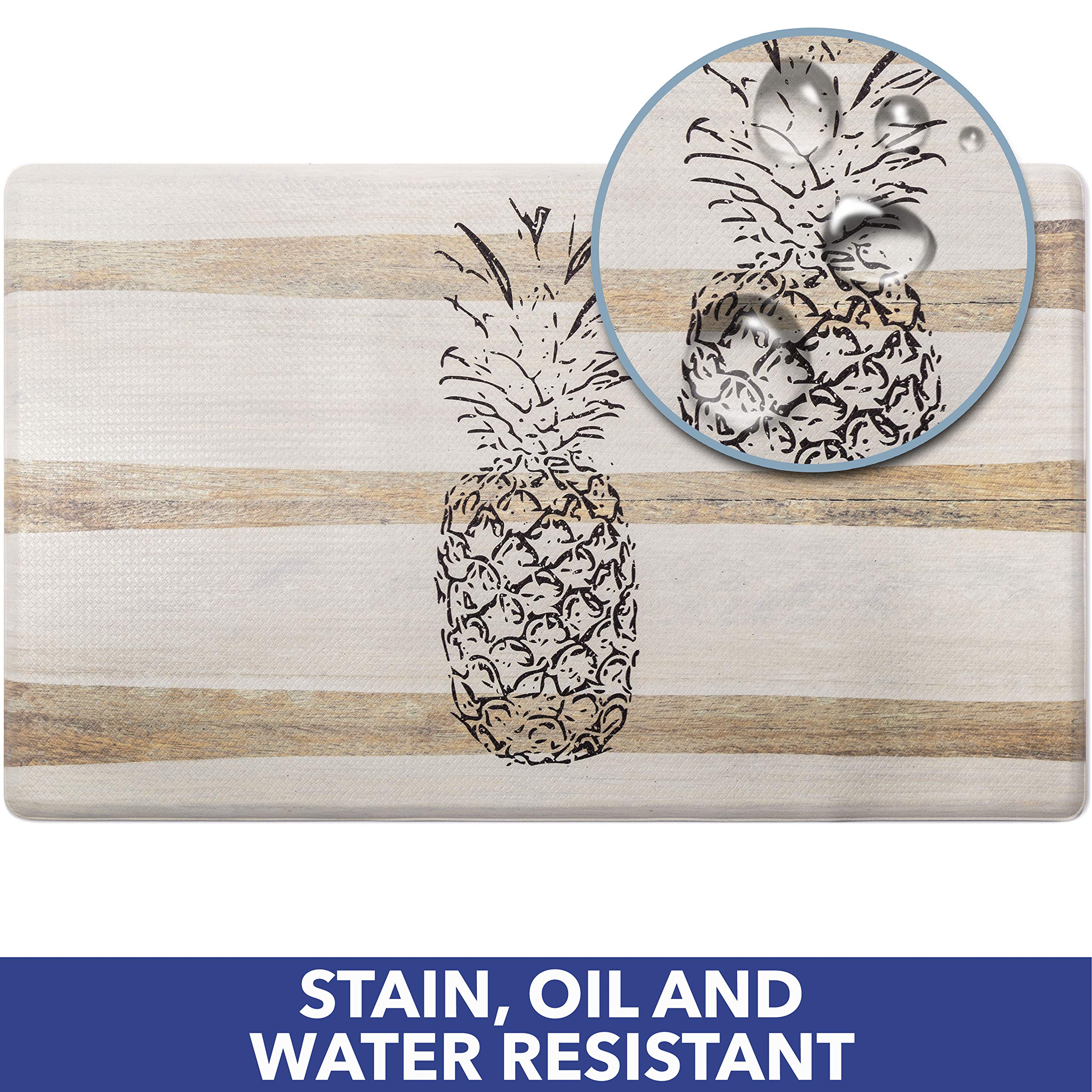 Home Dynamix Cozy Living Pineapple Runner Anti-Fatigue Kitchen Mat, Non-Slip Floor Mat, Padded Standing Desk Mat, Beige/Black, 1