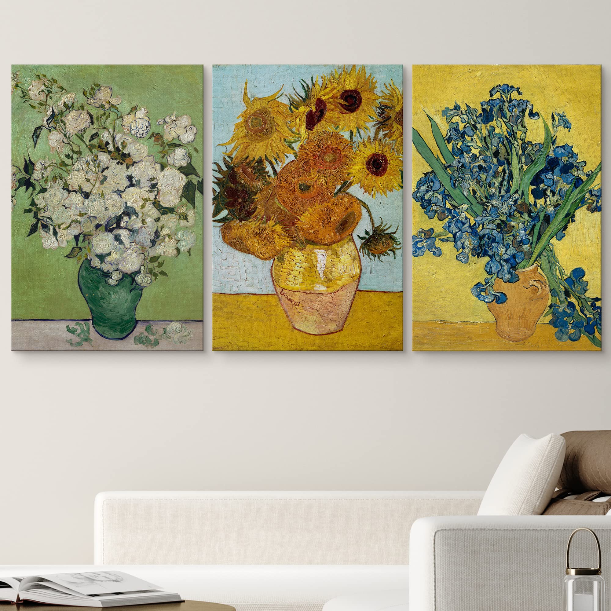 Wall26 Canvas Print Wall Art Set Poppy, Sunflower, Iris Flower Trio Vincent Van Gogh Classical Illustrations Fine Art Decorative