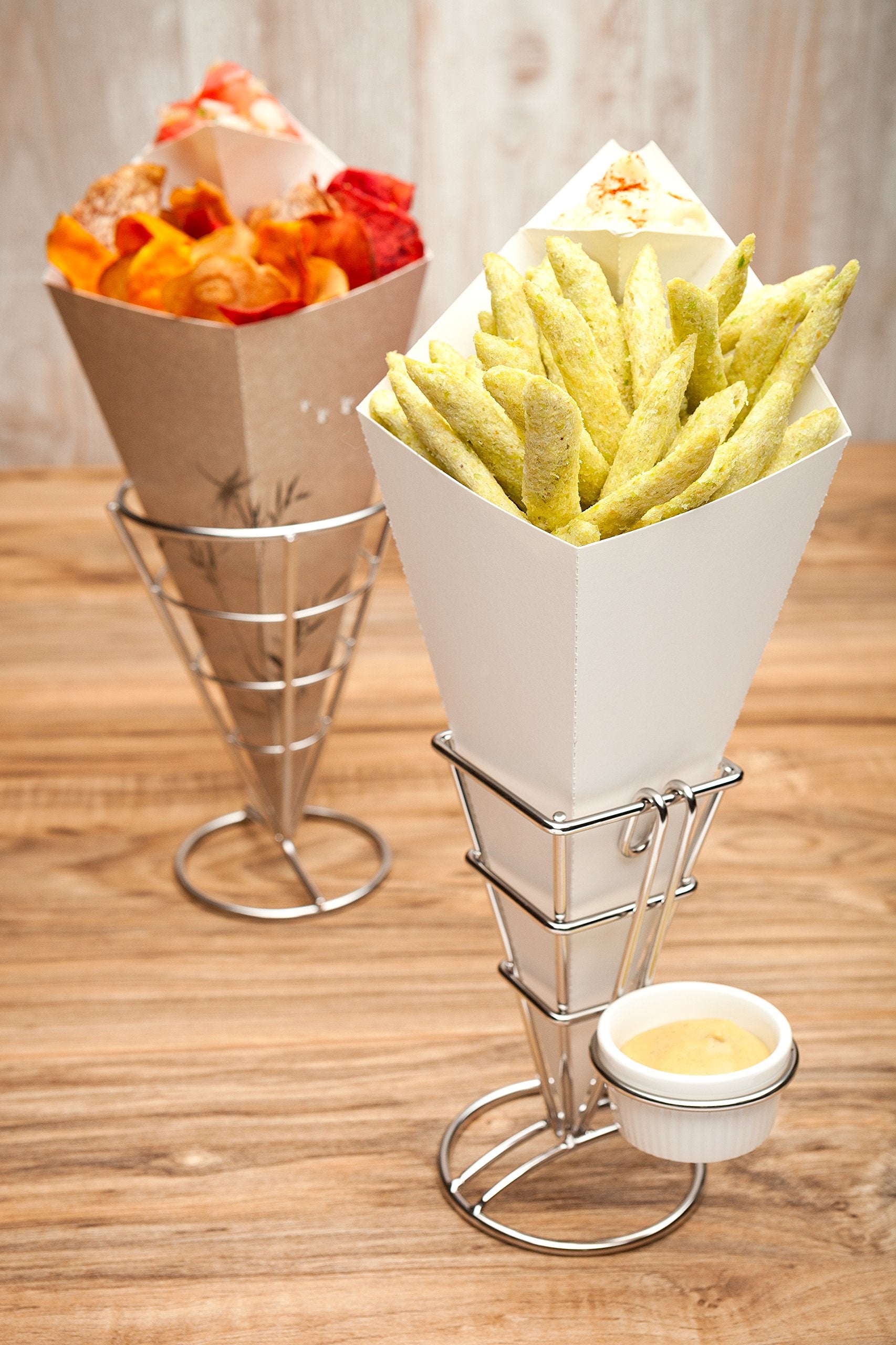 Restaurantware Conetek 11.5-Inch Eco-Friendly White Finger Food Cones With Built-In Condiment Dipping Pocket: Perfect For Appeti
