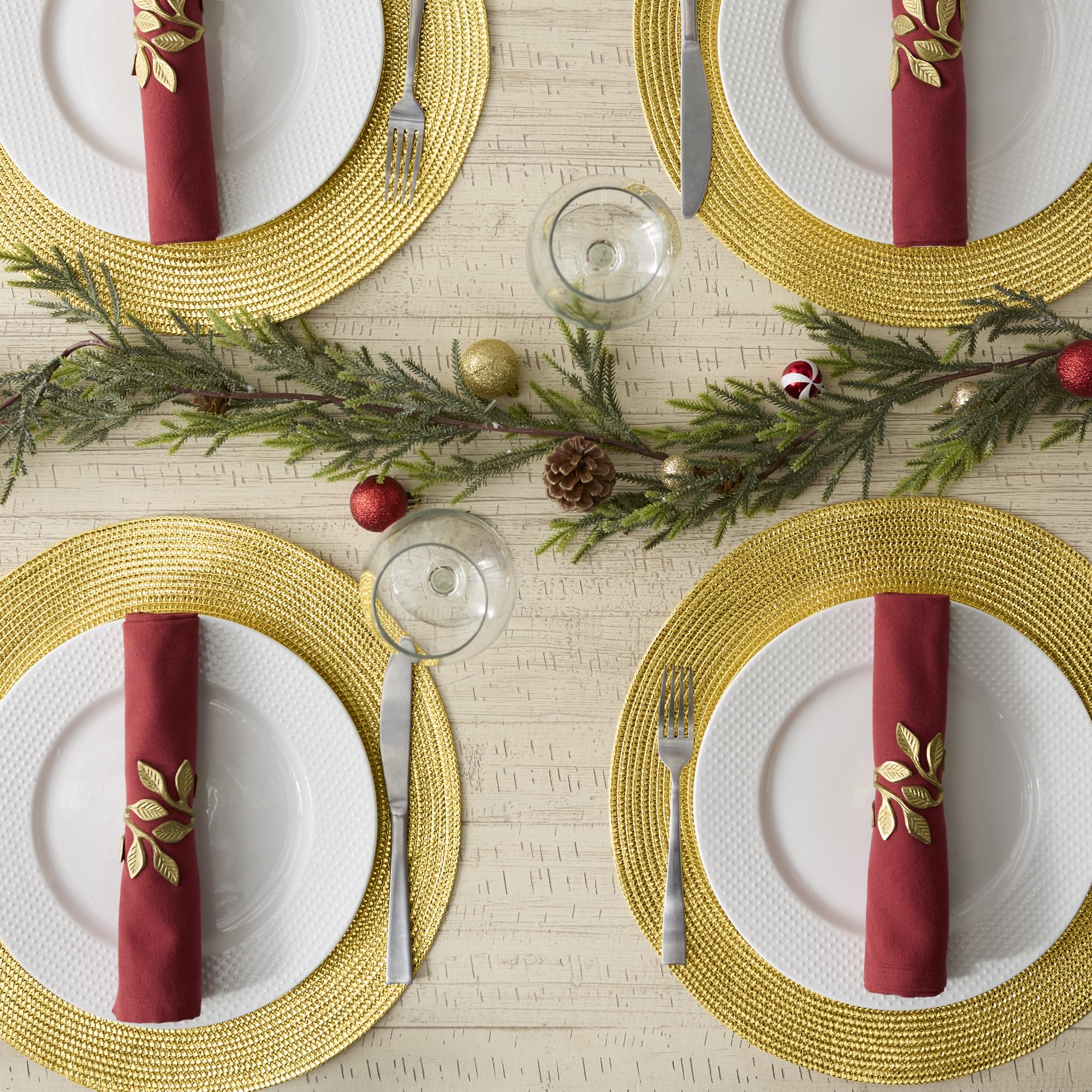 DII Metallic Round Placemats Set, 15", Gold, 6 Piece, Polypropylene, Model 5448