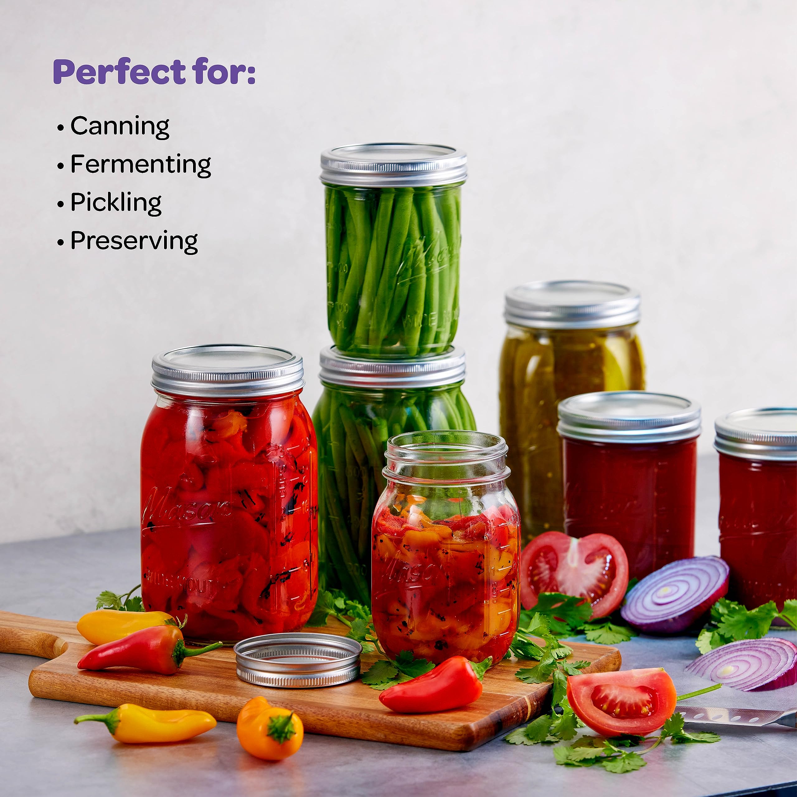 Sewanta Wide Mouth Mason Jars 32 Oz [6 Pack] With Mason Jar Lids And Bands, Mason Jars 32 Oz - For Canning, Fermenting, Pickling
