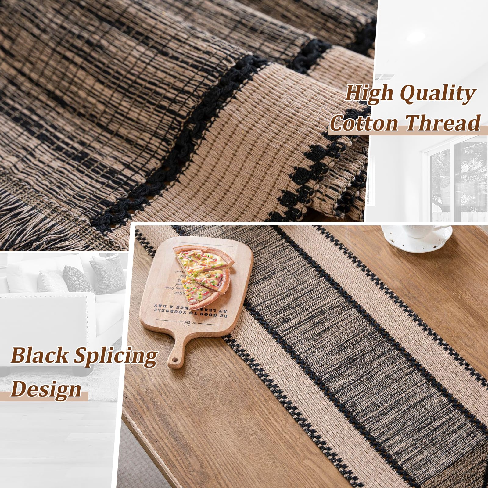 Osvino Table Runner For Home Decor 72 Inches Boho Handmade Tassels Table Runners Natural Cotton Woven Runner For Holiday Party B