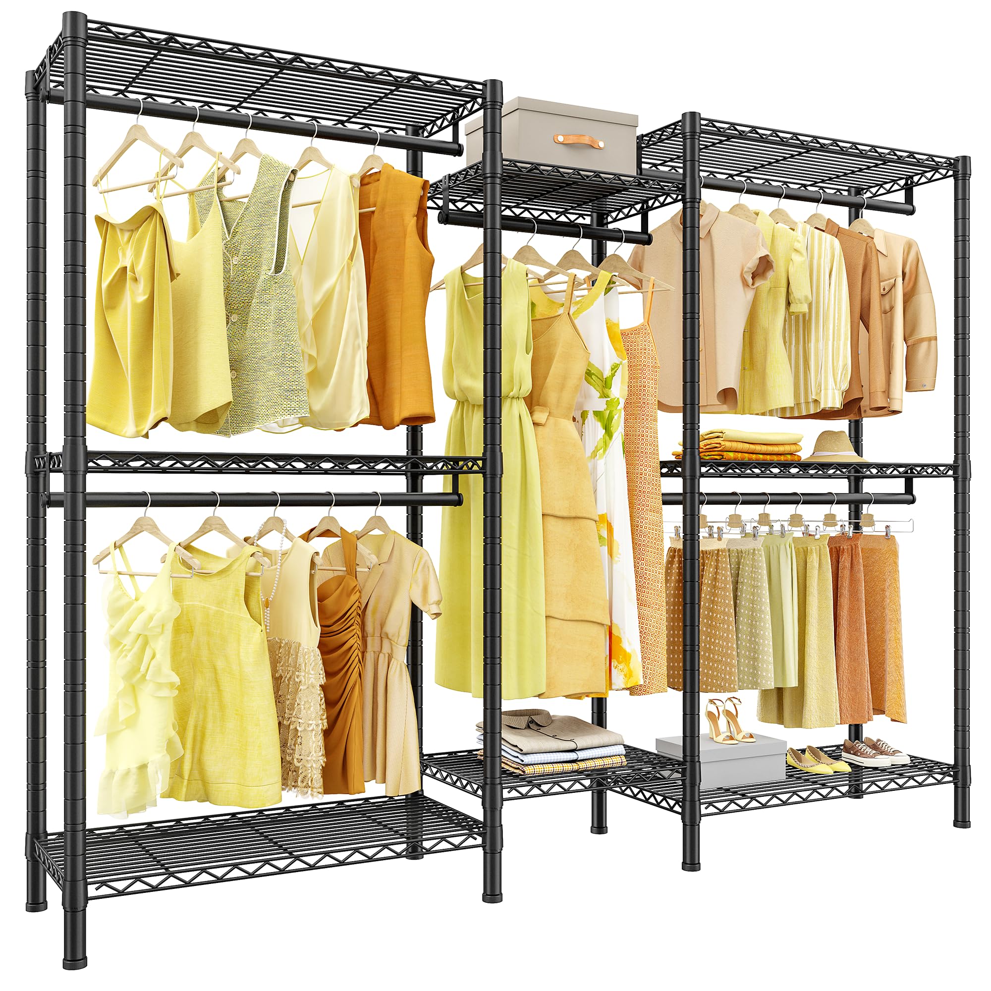 Raybee Clothes Rack Heavy Duty Clothing Rack Load 835LBS Clothing Racks for Hanging Clothes Rack Metal Garment Rack Heavy Duty Clothes Rack Free Standing Wardrobe Closet  77'' H*75'' W*17.8'' D