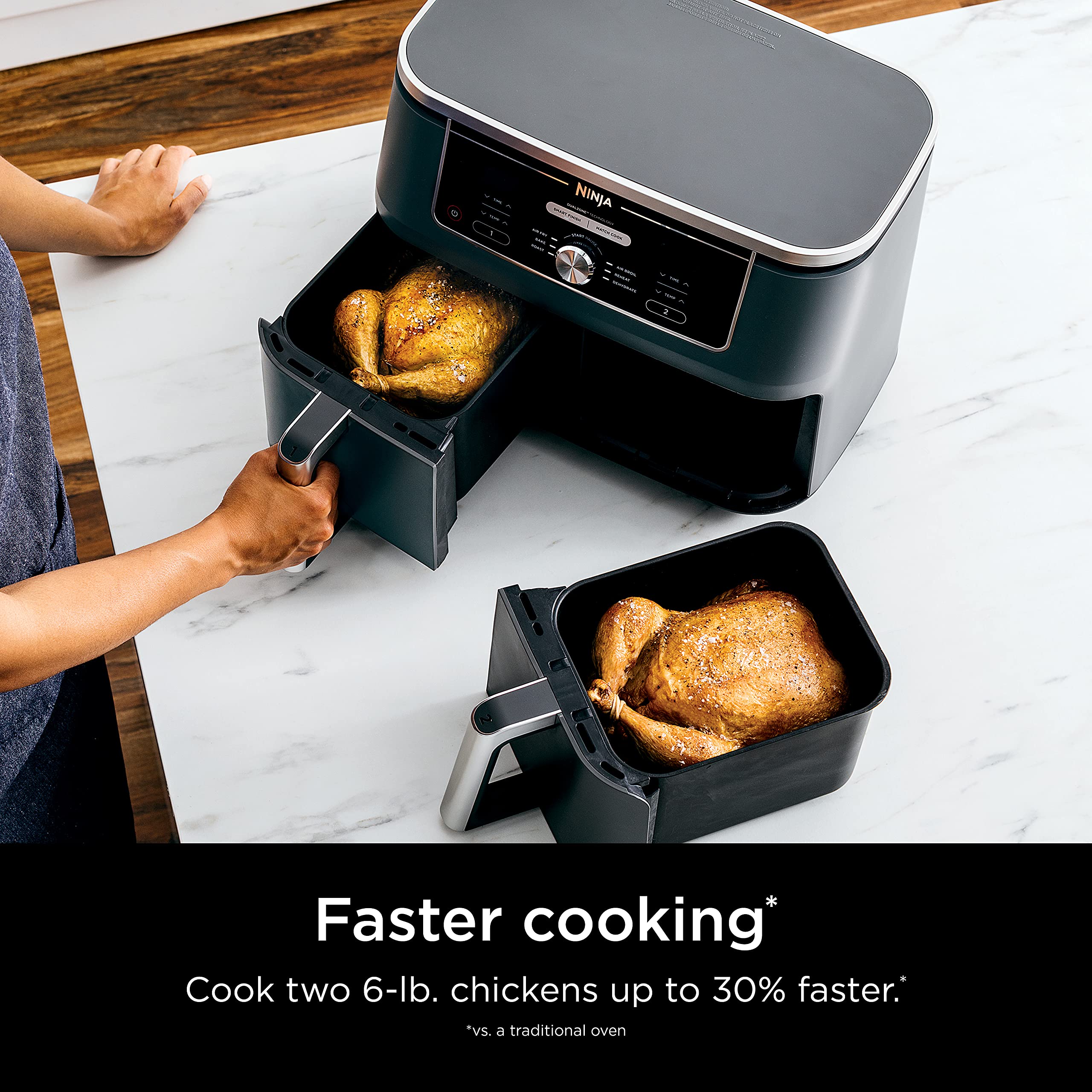 Ninja Dz401 Foodi 10 Quart 6-In-1 Dualzone Xl 2-Basket Air Fryer With 2 Independent Frying Baskets, Match Cook & Smart Finish To