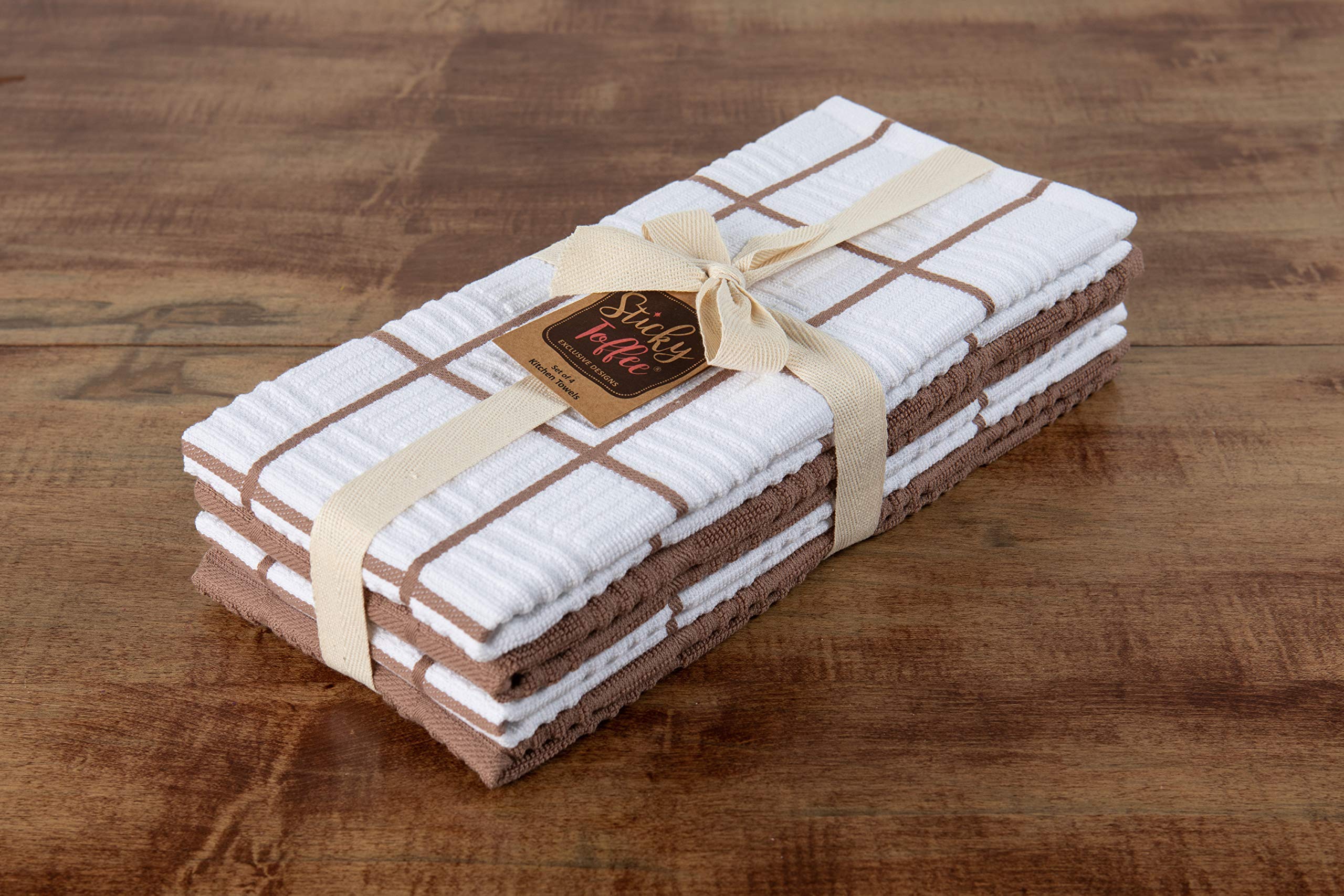 Kitchen Towels Dish Towels 100% Cotton, Set Of 4, Brown And White Hand Towels, Tea Towels, Reusable And Absorbent Cleaning Cloth