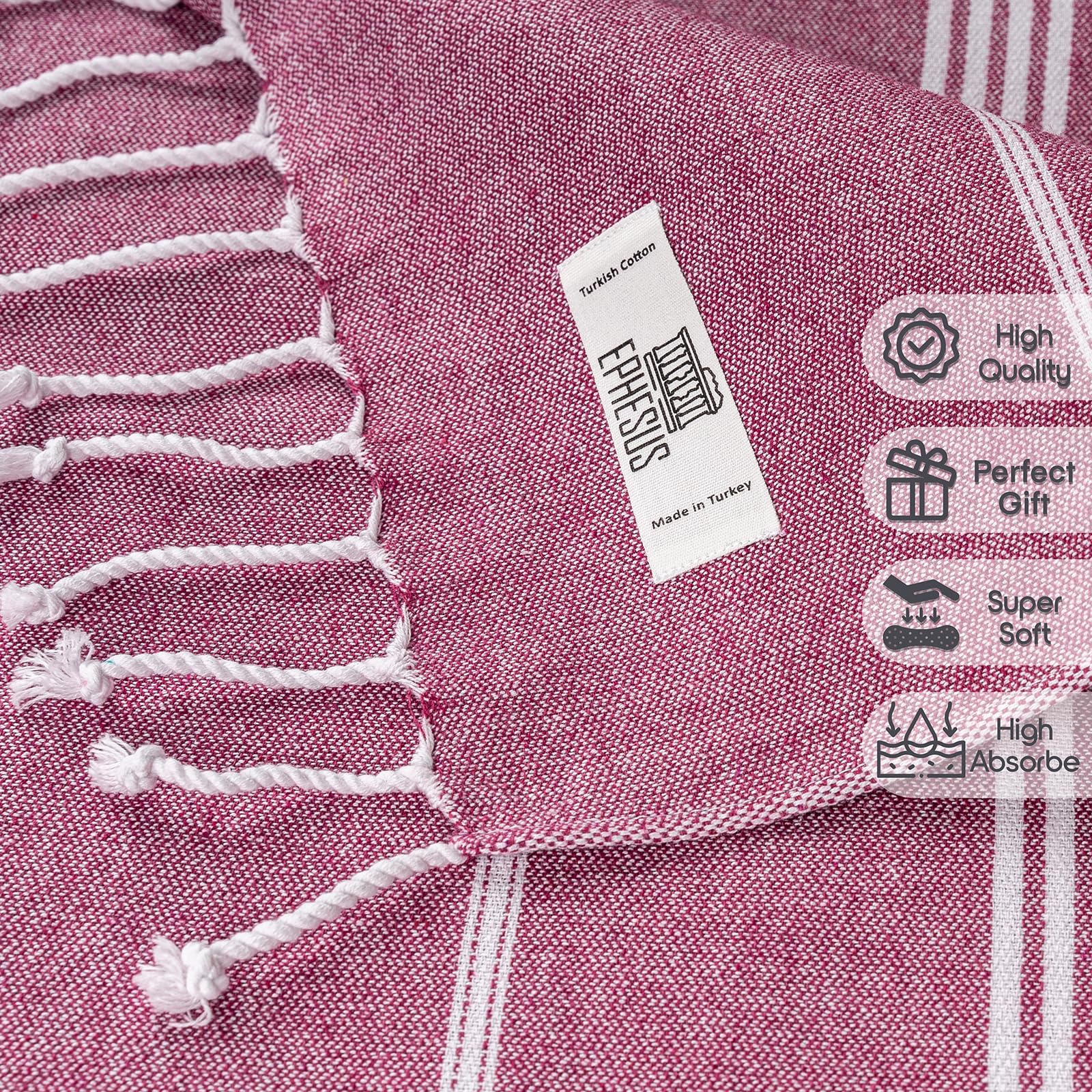 EPHESUS TOWELS Turkish Beach Towel - Oversized 39x71 inch, Quick Dry Cotton, Lightweight - Orchid, Ideal for Beach, Bath, Gym, Yoga
