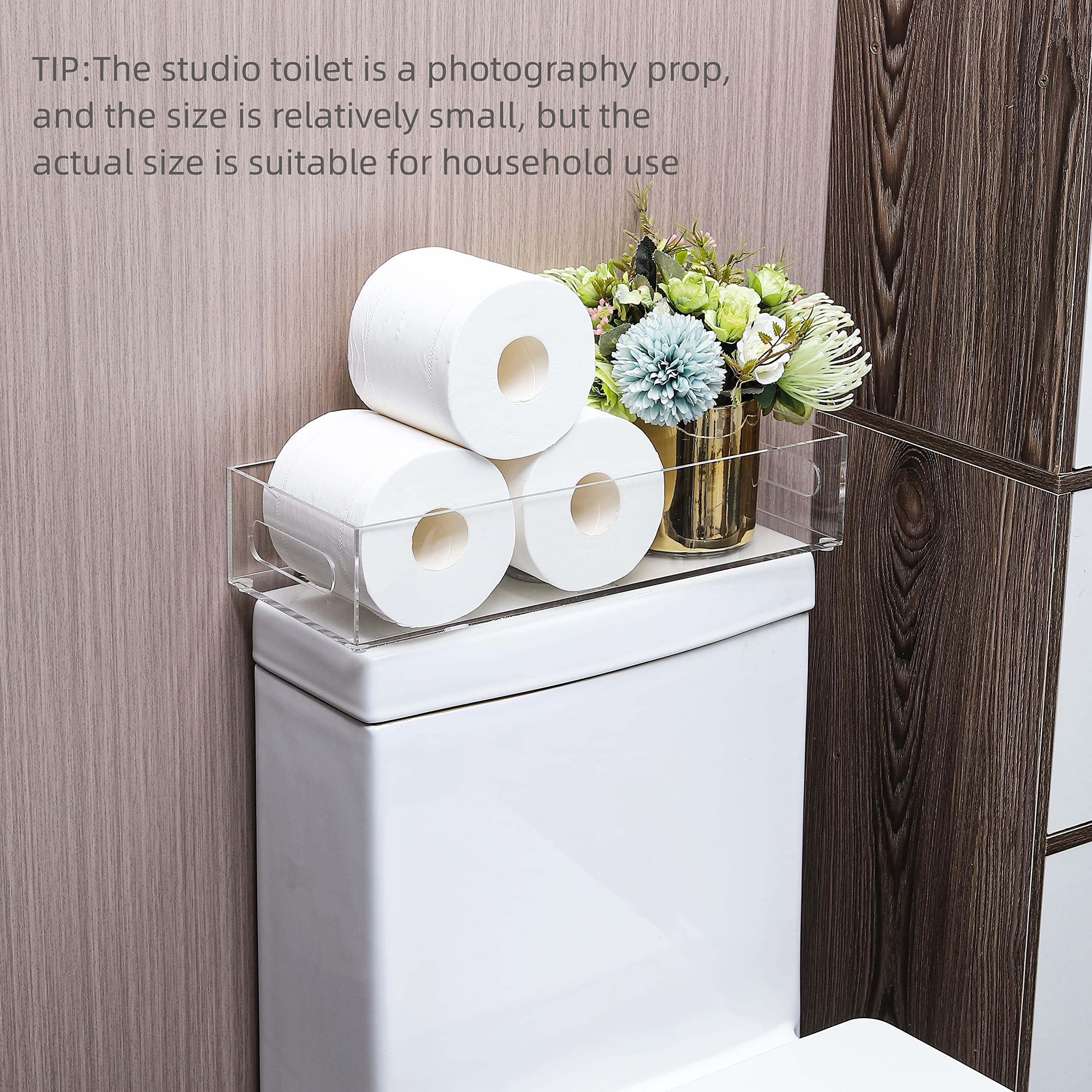 Ieek Toilet Paper Basket,Acrylic Toilet Paper Holder With Storage Modern Bathroom Tray With Handle And Non-Slip Mats For Toilet