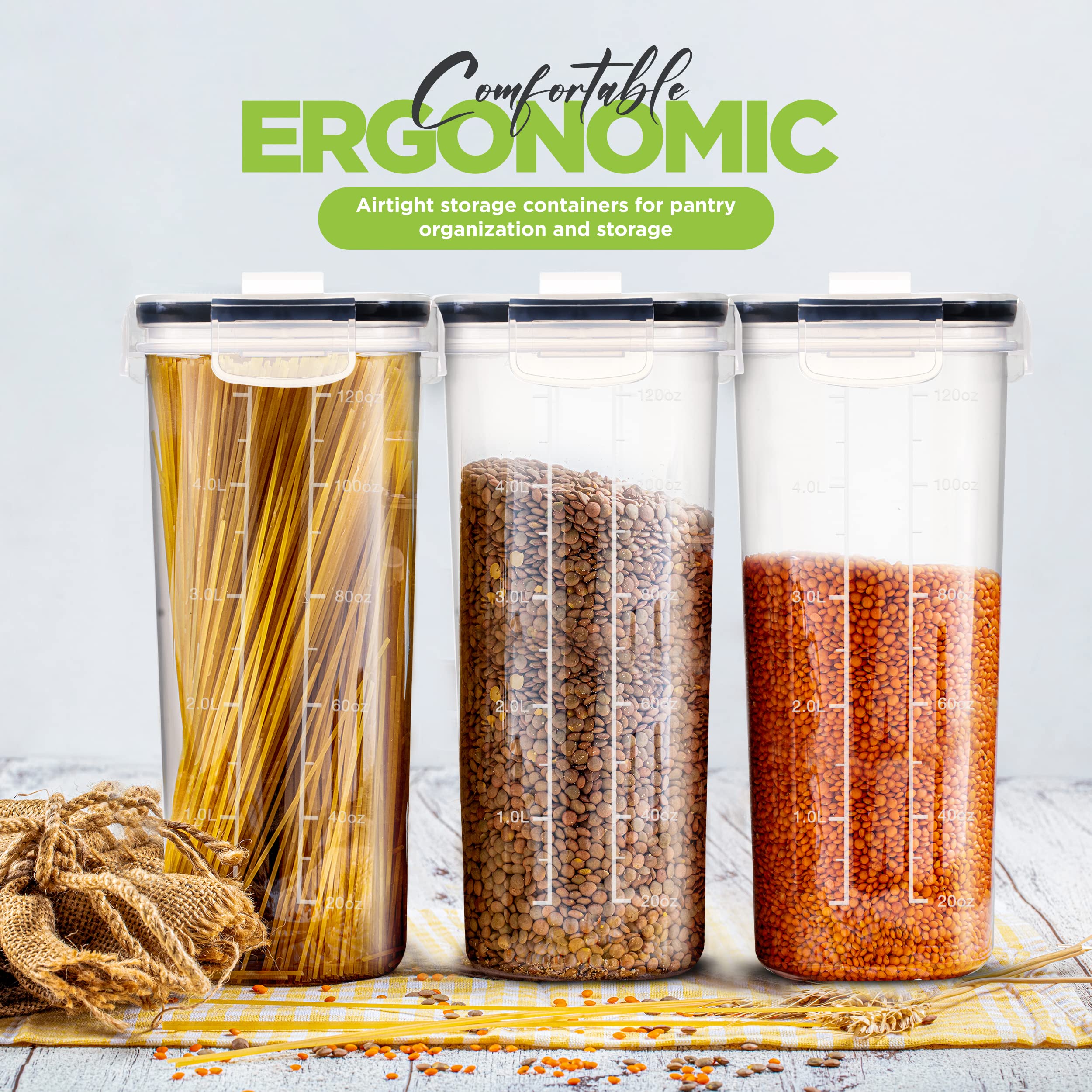 Utopia Kitchen Cereal Containers Storage - 4 Pack Airtight Food Storage Containers & Cereal Dispenser For Pantry Organization An