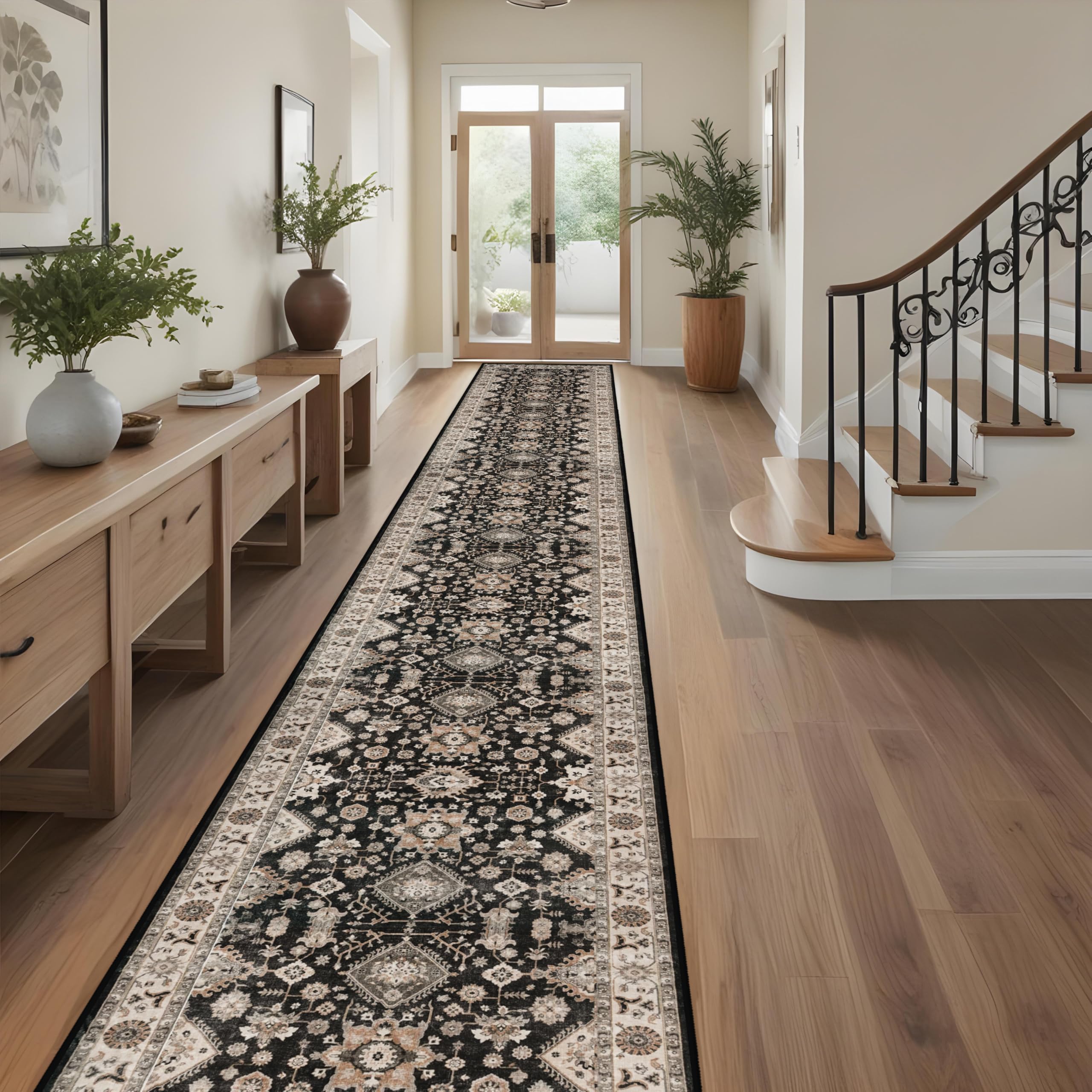 Long Hallway Runner Rug 3x22: Non Slip Runner Rugs with Rubber Backing Soft Kitchen Rug Farmhouse Distressed Carpet Runner for L