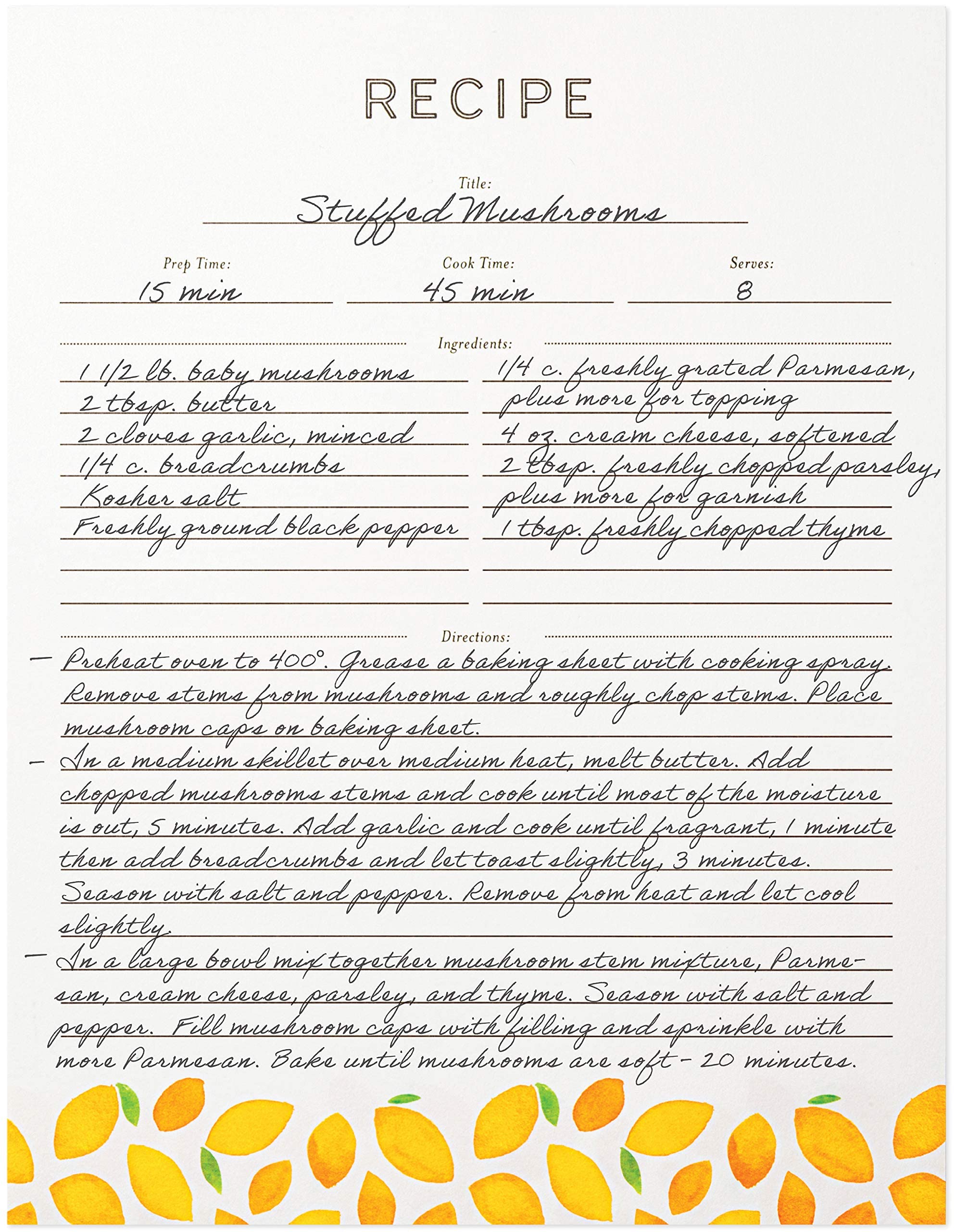 Jot & Mark Recipe Card Paper Full Page 8.5x11 with Crystal Clear Page Protectors for 3 Ring Binder  30 Count (Lemon Twist)
