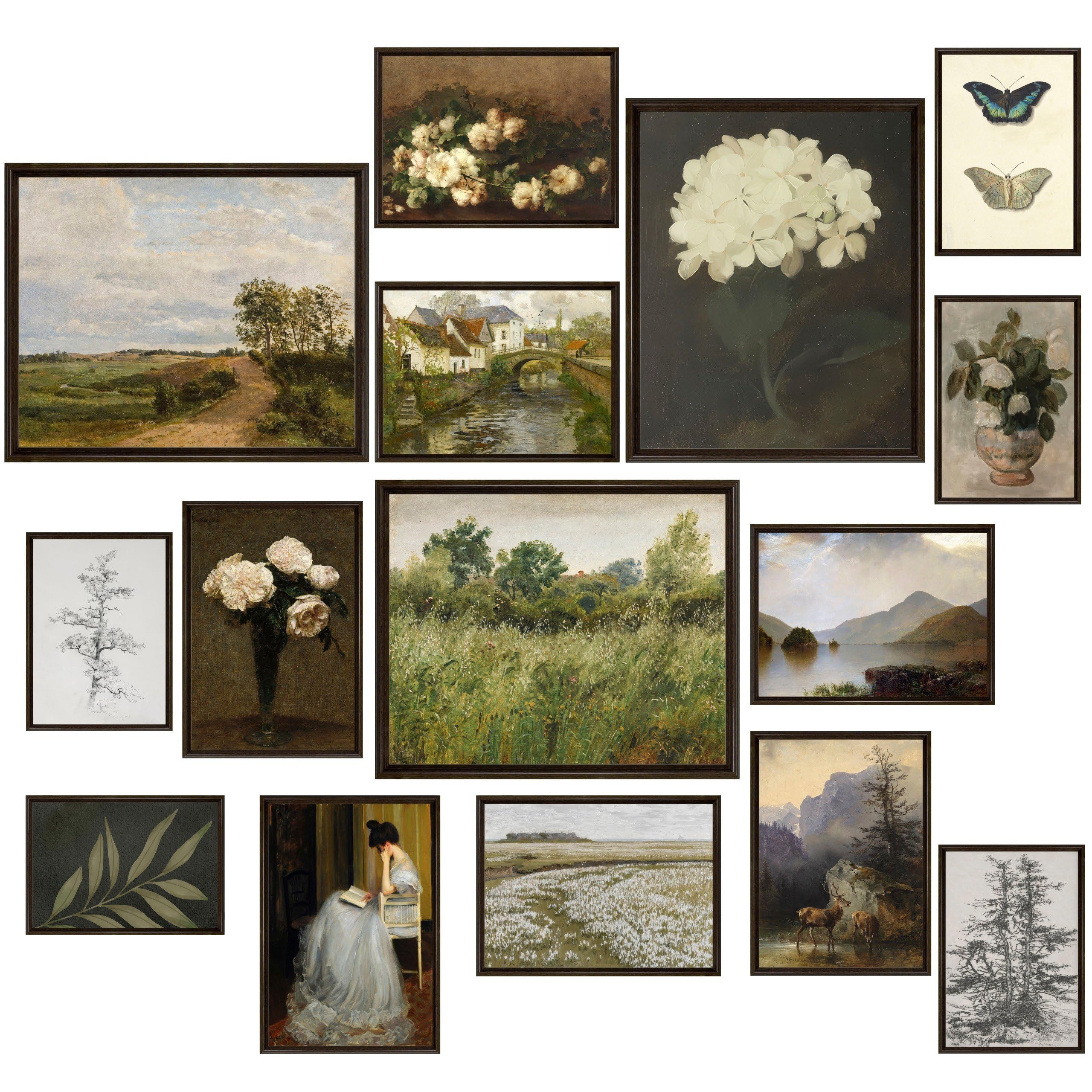 Lanchi95 15 Pcs Vintage Wall Art Decor, Vintage Posters For Room, Vintage Art Prints, Moody Gallery Wall Art, Wall Print For Bed