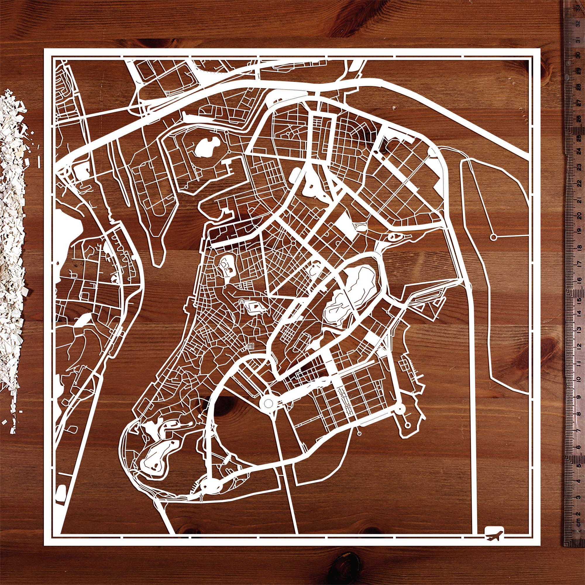 O3 Design Studio Macao Paper Cut Map White 12X12 Inches Paper Art