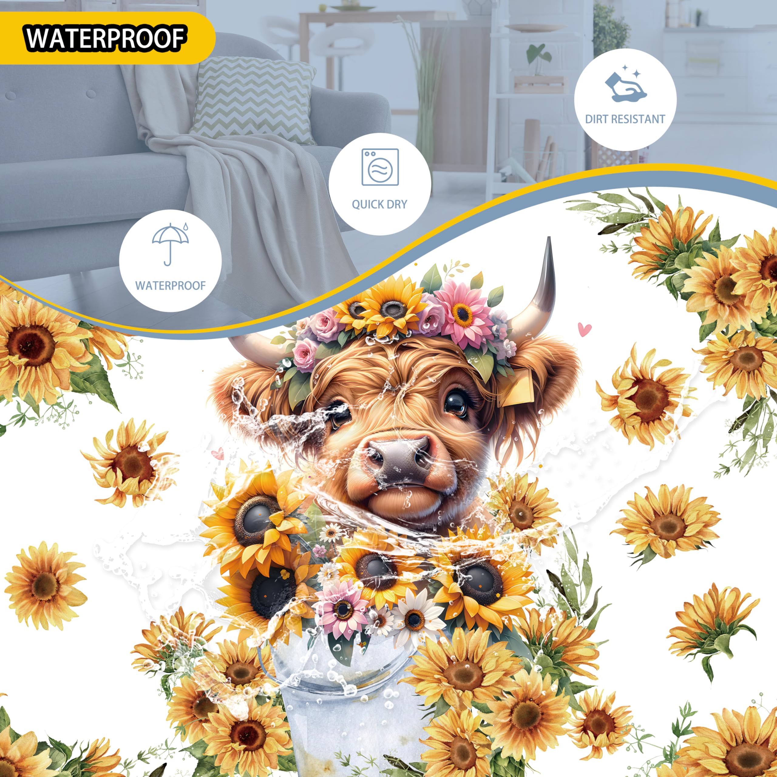 Highland Cow Laundry Basket Sunflower Flower Foldable Oxford Cloth Funny Tote Bag Laundry Hamper Clothes Storage Bucket Toy Orga