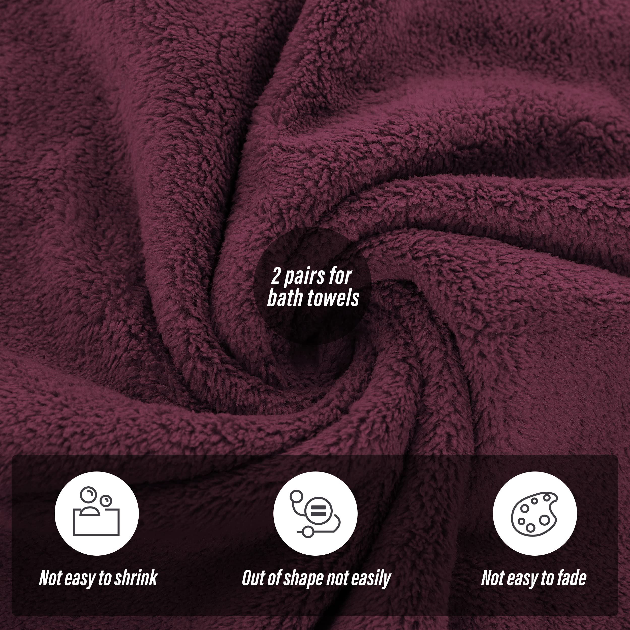 MOONQUEEN 2 Pack Premium Bath Towel Set - Quick Drying - Microfiber Coral Velvet Highly Absorbent Towels - Multipurpose Use as Bath Fitness  Bathroom  Shower  Sports  Yoga Towel (Burgundy)