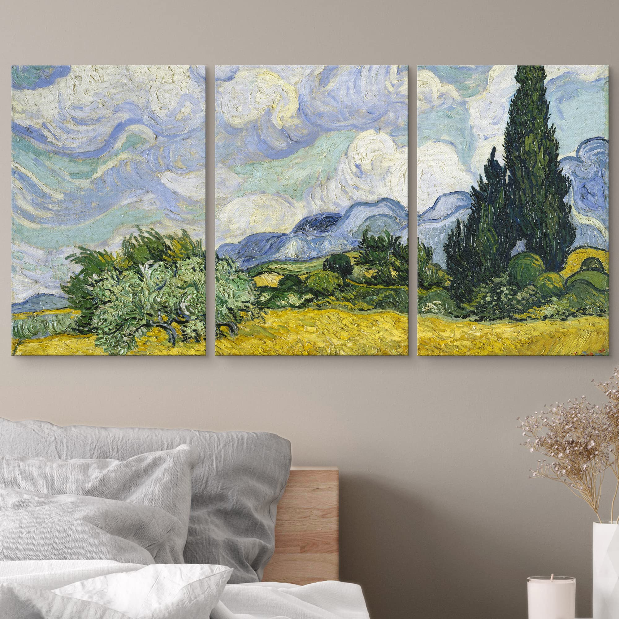 Wall26 Canvas Print Wall Art Set Wheat Field By Vincent Van Gogh Nature Wilderness Illustrations Fine Art Relax/Calm Multicolor