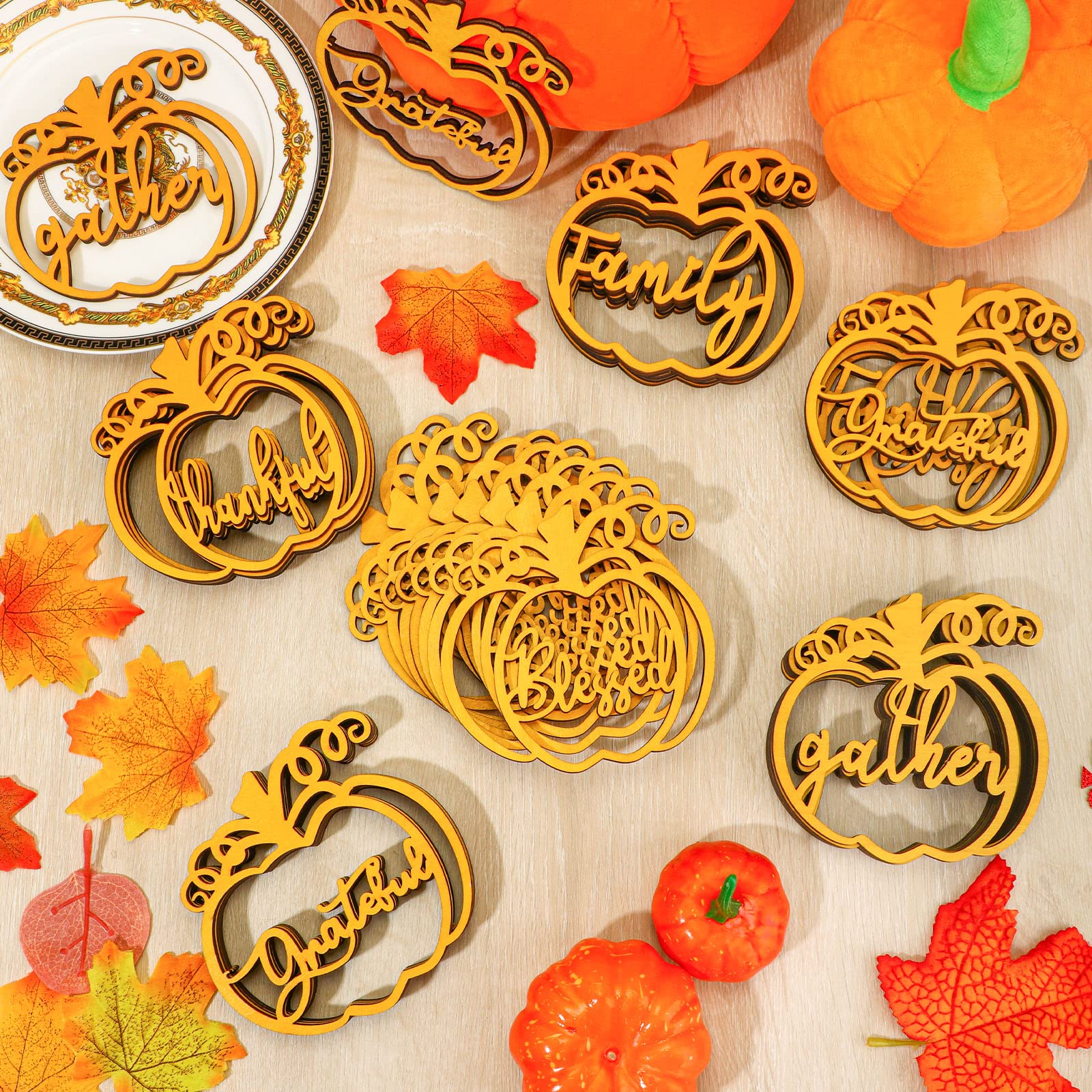 Jetec 40 Pieces Thanksgiving Cutout Letter Sign Pumpkin Dinner Plates Decor Thankful Blessed Grateful Inspirational Letter Cutou