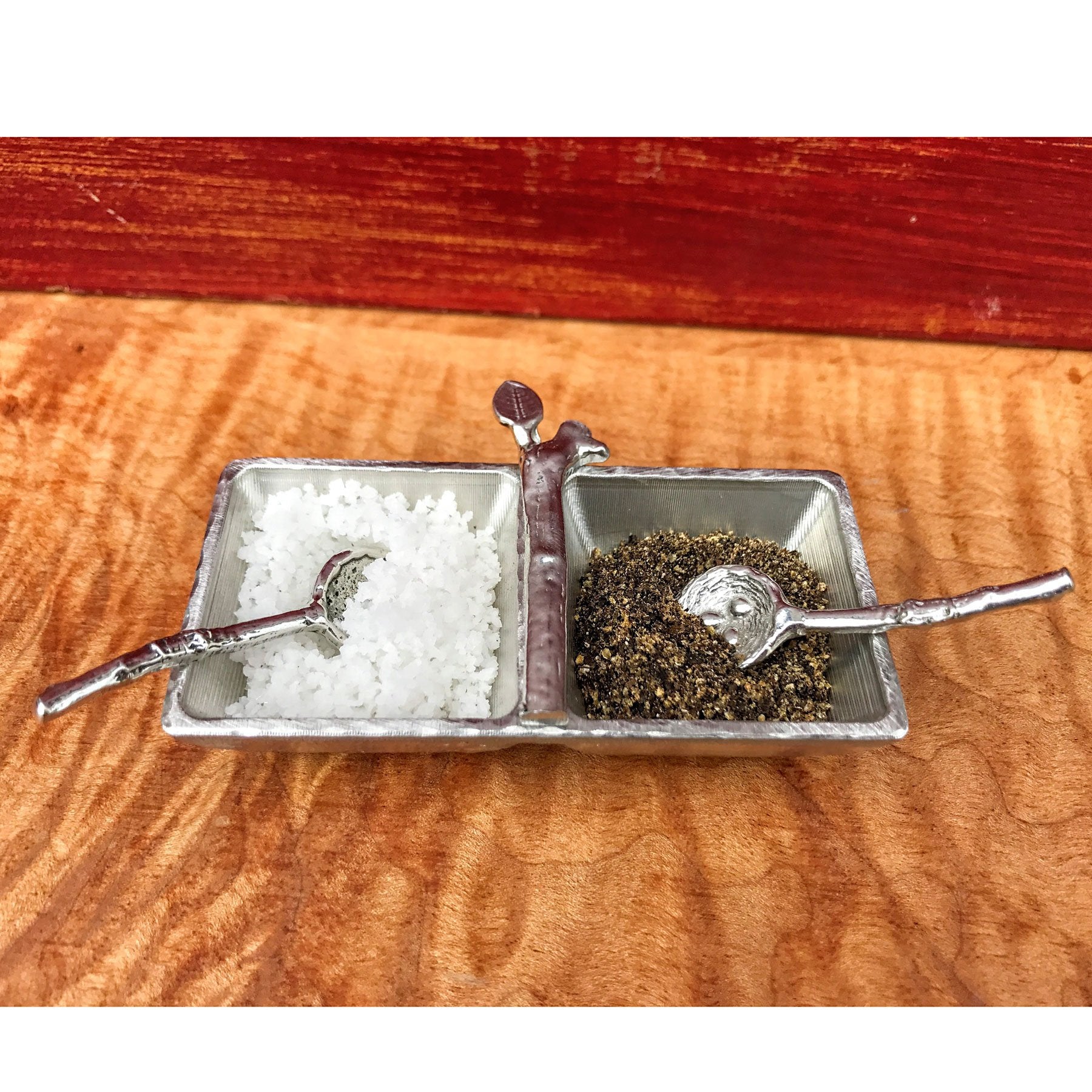 Crosby & Taylor Pewter Petite Salt & Pepper Tray With Twig And Bird'S Nest Spoons