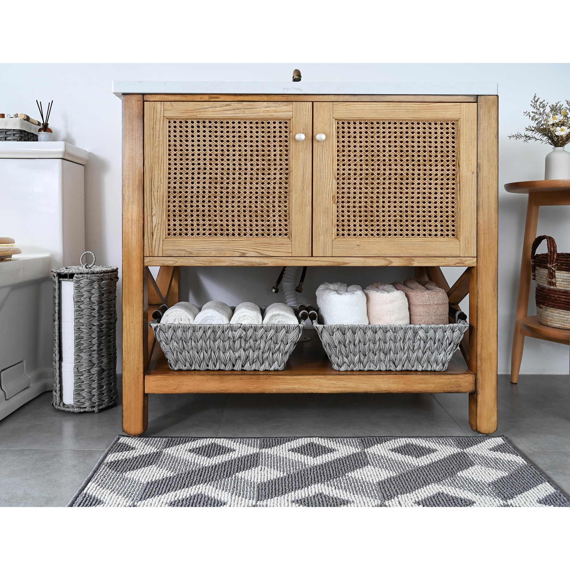 GRANNY SAYS Wicker Storage Baskets  Wicker Baskets for Organizing  Waterproof Wicker Basket with Handles  Storage Baskets for Shelves  Gray  2-Pack