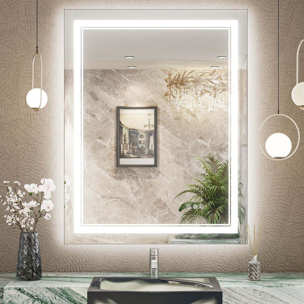 Tokeshimi Bathroom Led Mirror 28X36 Inch Front Lit And Backlight Frameless Vanity Mirror Lighted Mirror For Bathroom Wall Mounte