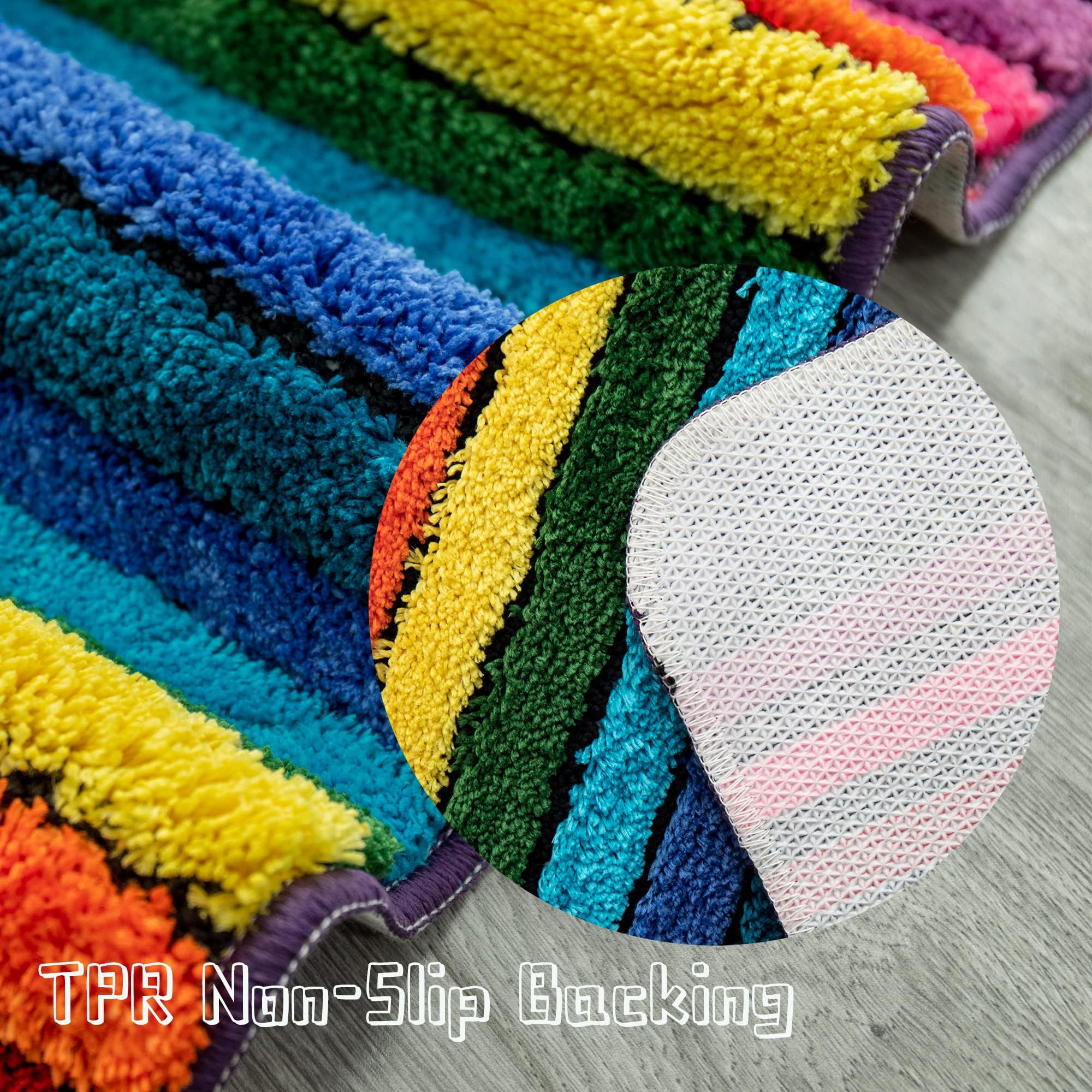 NIENLCIP Rainbow Bath Mat Colorful Bathroom Rugs Super Soft and Absorbent Microfiber Plush Bath Rugs with Non-Slip Backing for Bathroom Machine Washable 19 '' X 27 ''