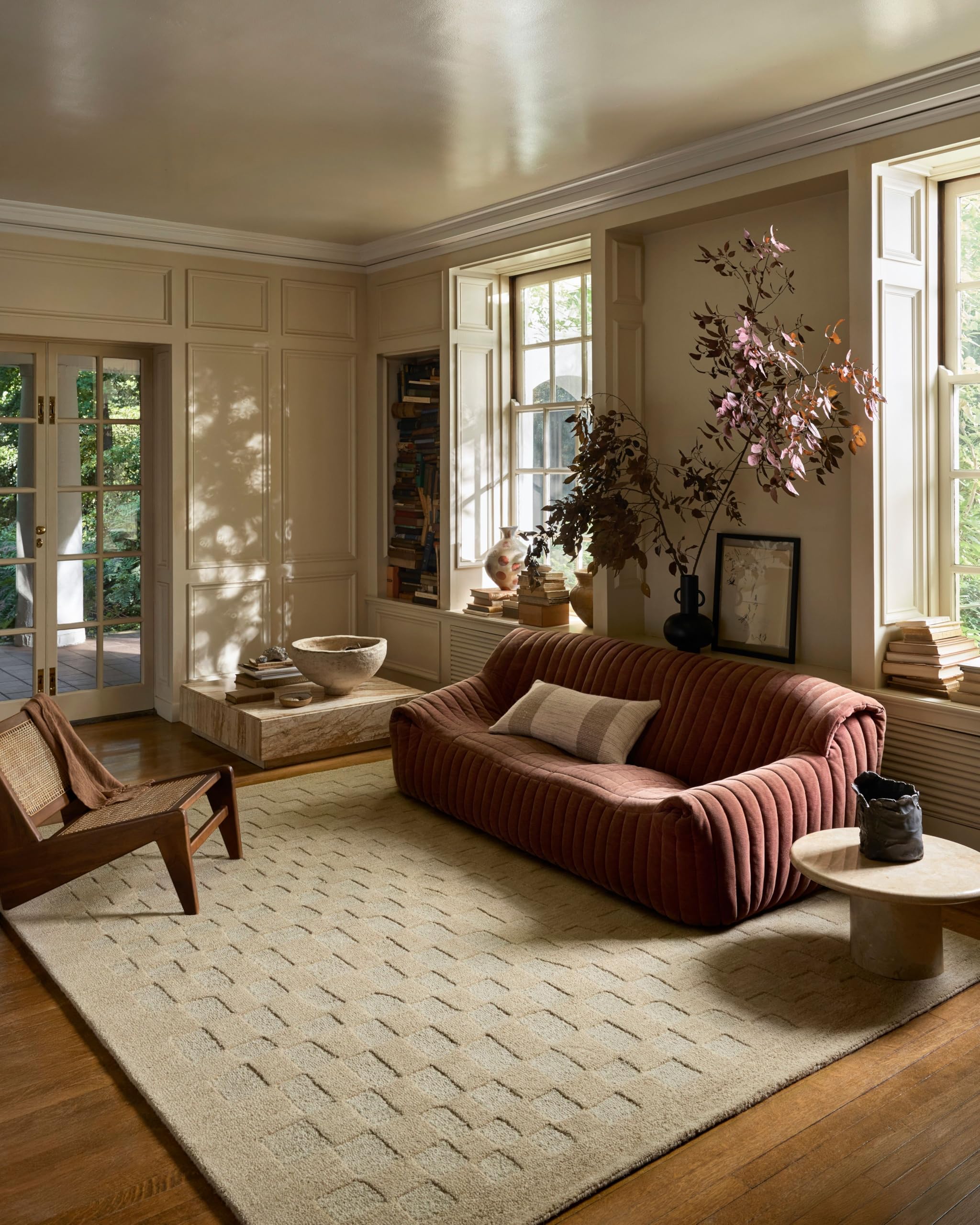 Loloi Leanne Ford Craven Collection CVN-04 Oatmeal/Dove 9-3 x 13 Area Rug Checkered, Patterned, Neutral, Living Room, Bedroom,