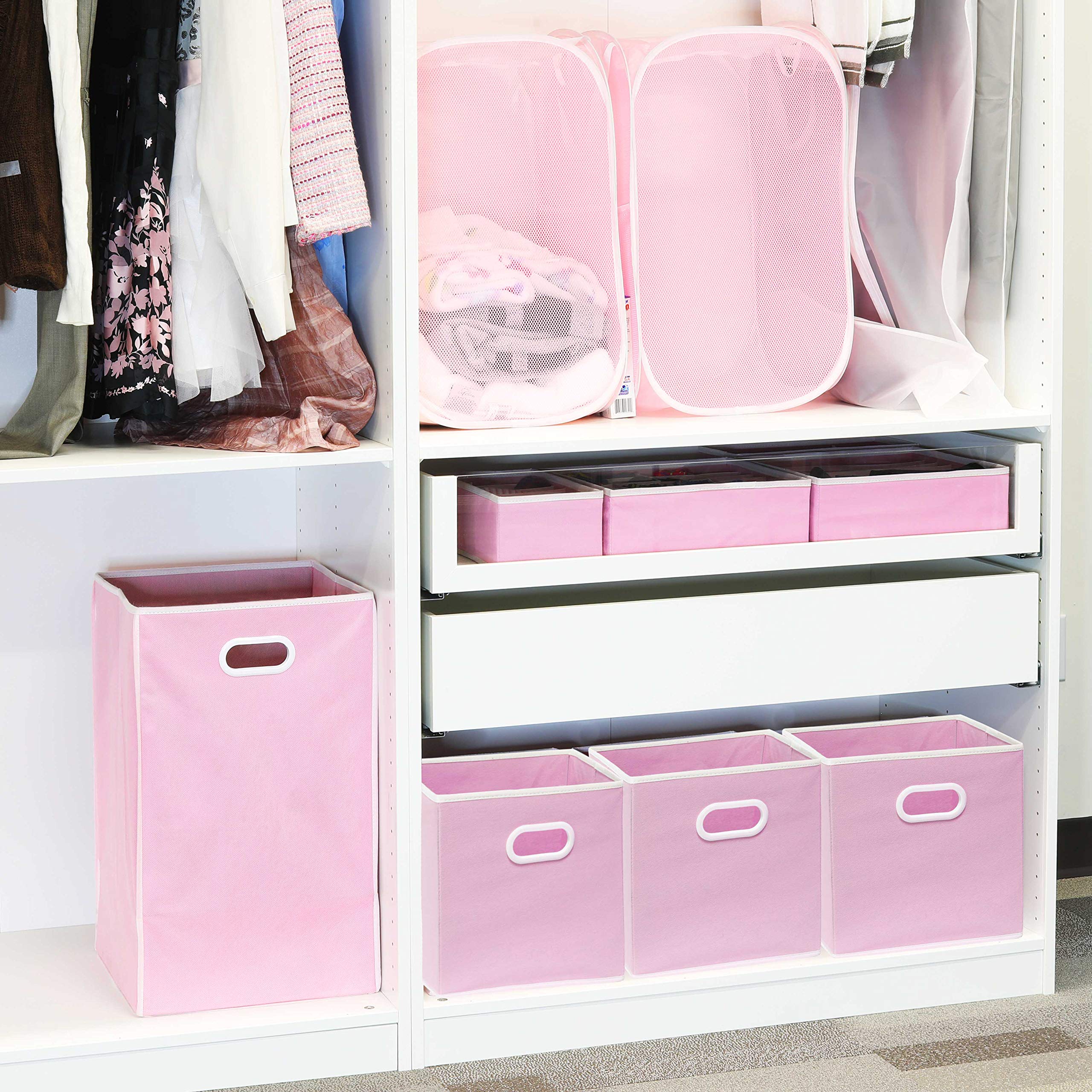 Simple Houseware Cube Baskets With Handles, Pink - 6 Pack